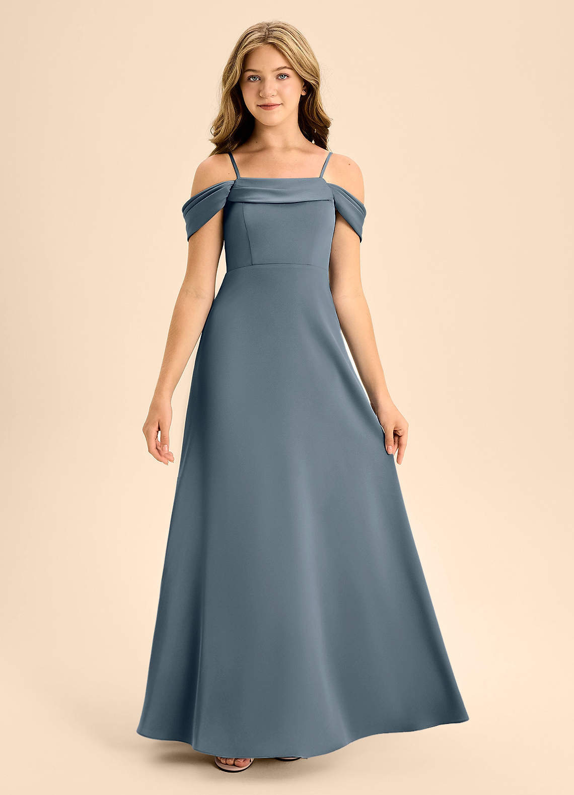 Azazie Anselie Junior Vestido de Crepúsculo de Satén Elástico de Corte en A con Vestidos sin tirantes image6