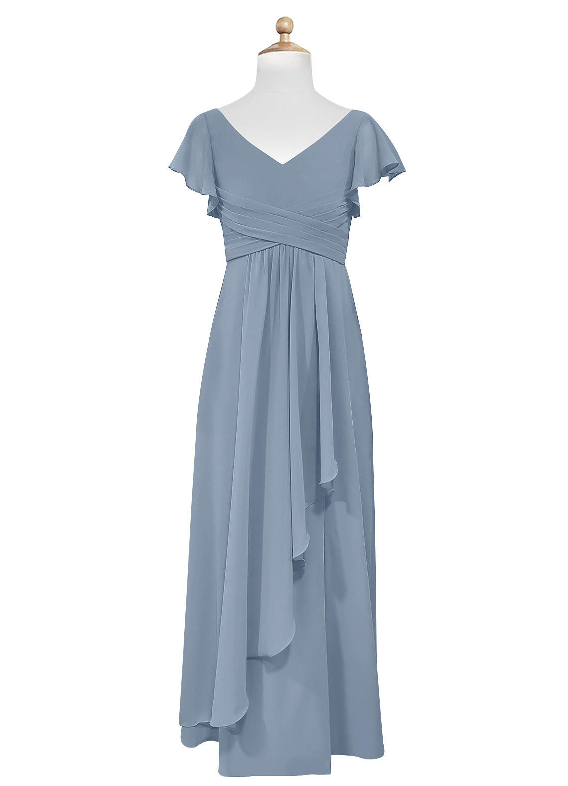 Azazie Omari Junior Dusty Blue A-Line Ruched Chiffon Dress image4