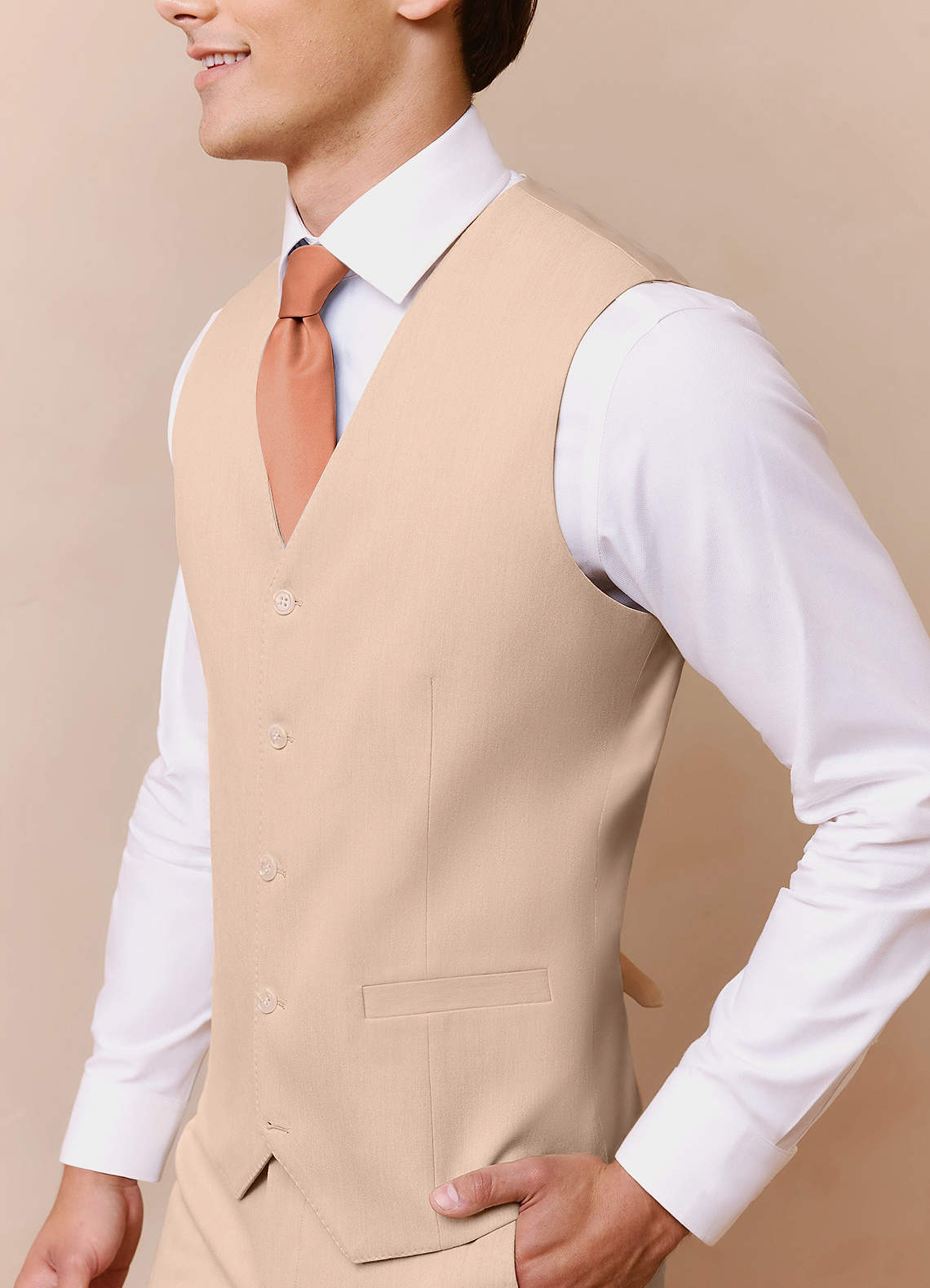 front Savile Tan Wool Blend Suit Vest