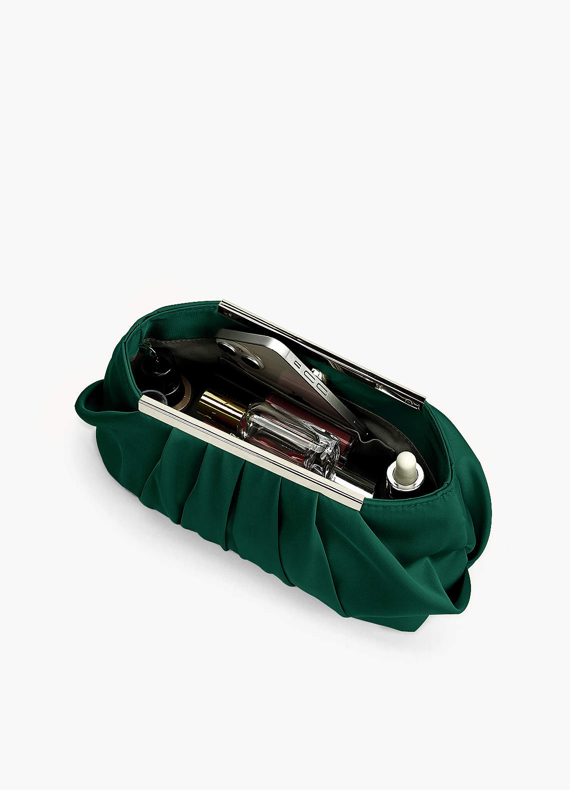 front Matching Color Stretch Satin Pleated Clutch