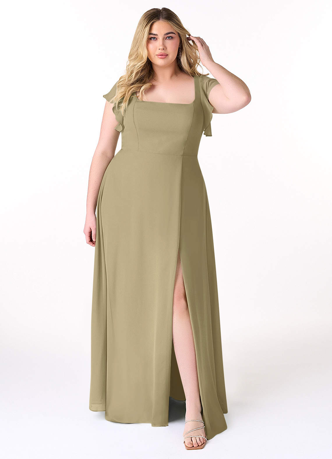 Azazie Bondi Bridesmaid Dresses Moss Green A-Line Ruffled Chiffon Dress image1