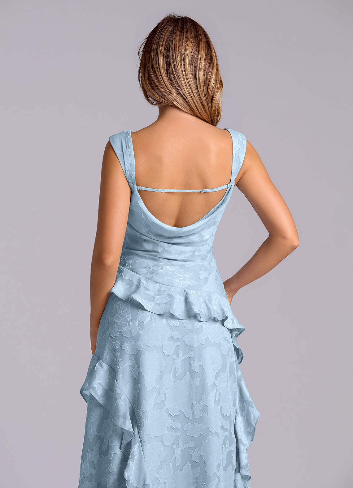 Azazie Sloane Bridesmaid Dresses Sky Blue A-Line Sweetheart Neckline Floral Burnout Dress image6