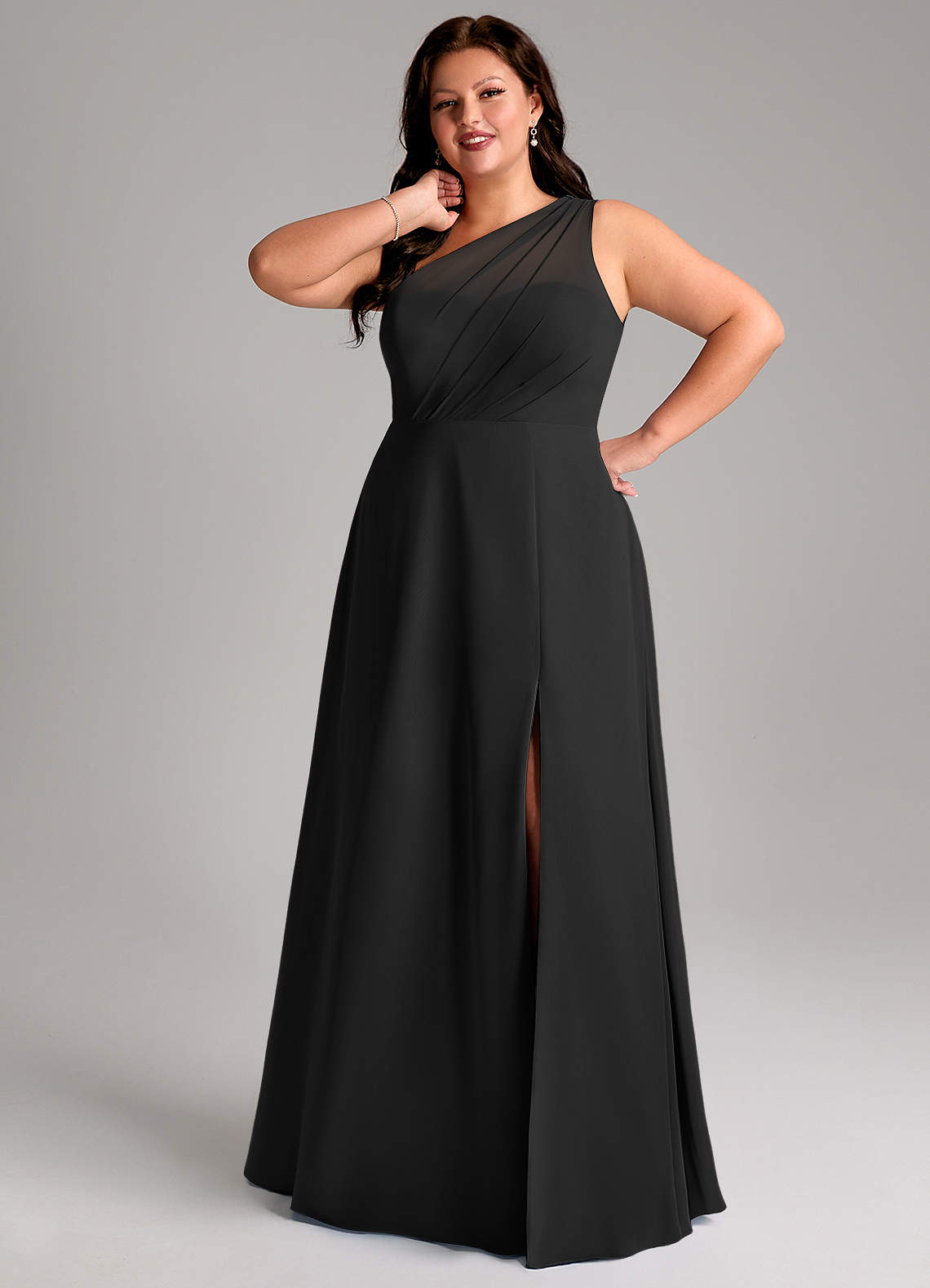 Azazie Phaedra Bridesmaid Dresses Black A-Line One Shoulder Chiffon Dress image6