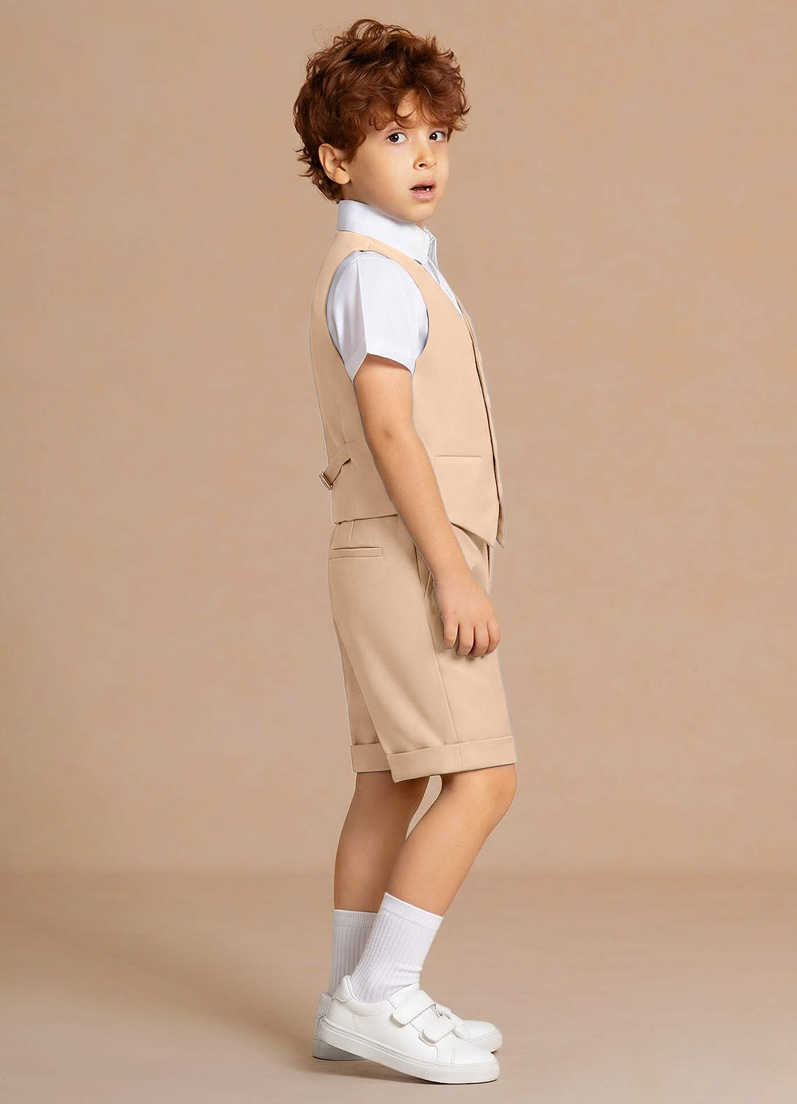 front Oliver 탠 껍질 남아용 조끼 & 반바지 4피스 세트