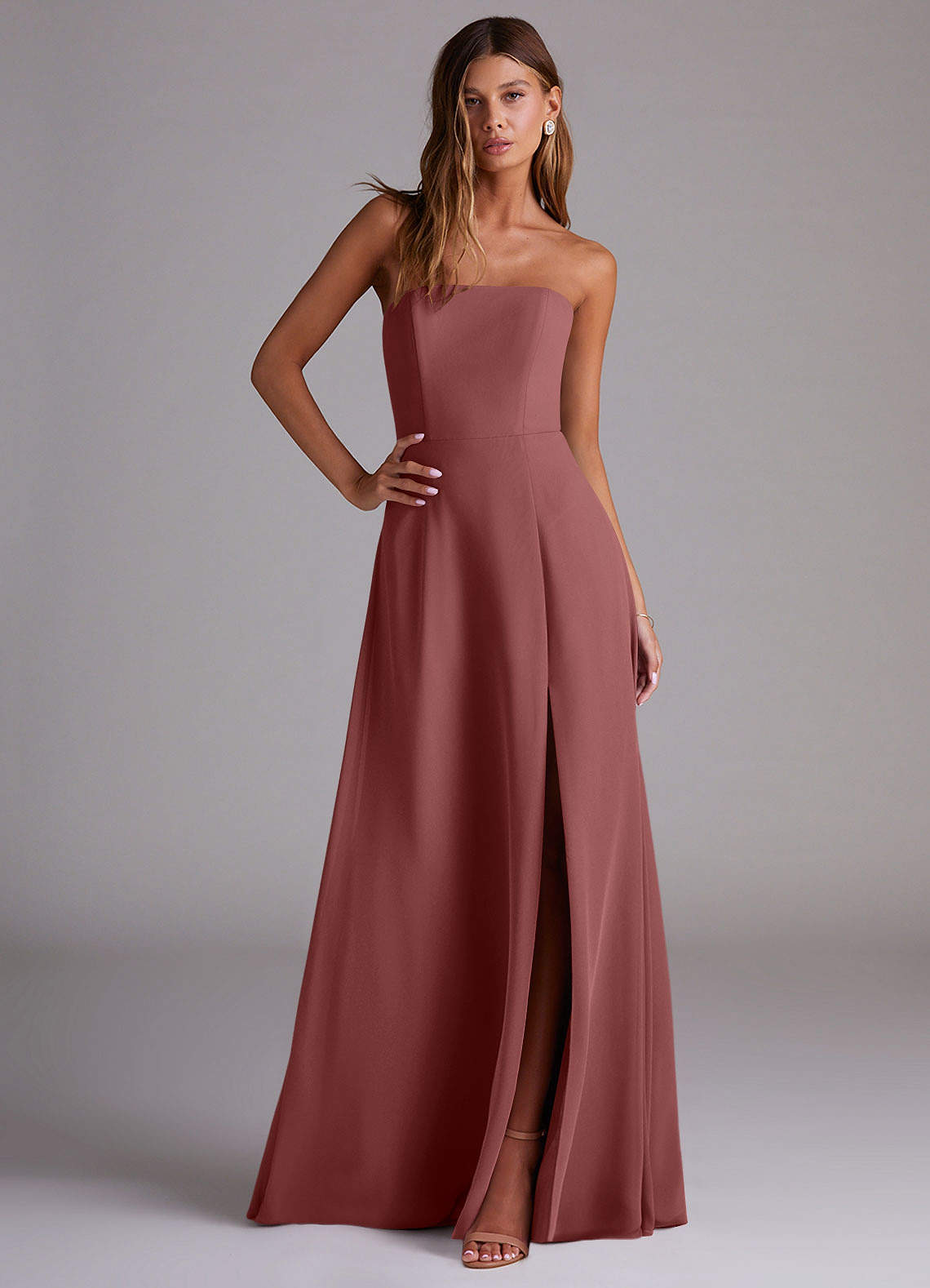 Azazie Wren Bridesmaid Dresses Amethyst A-Line Side Slit Chiffon Convertible Dress image2