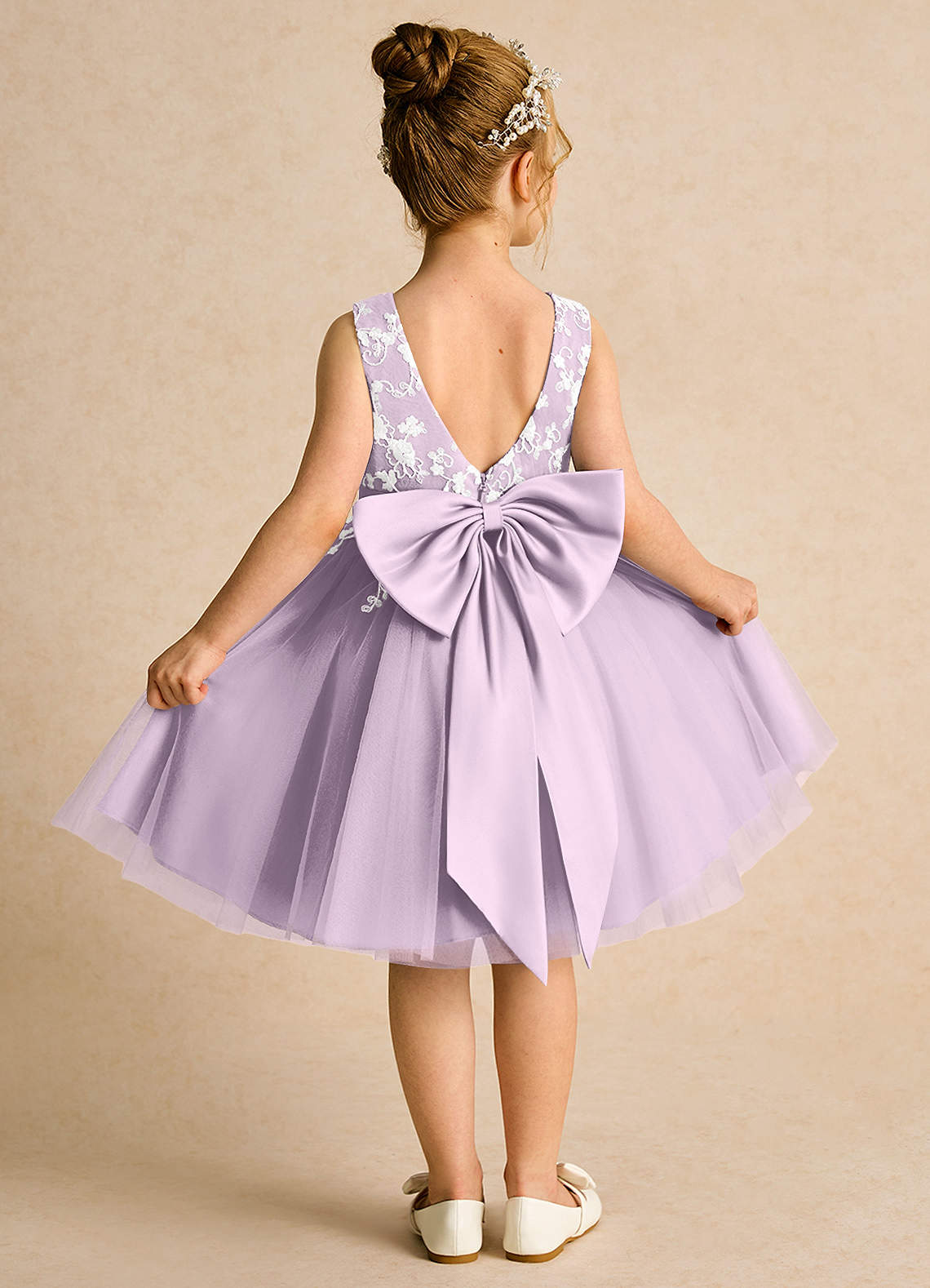 Azazie Butterfly Flower Girl Dresses Frosted Lilac A-Line Lace Dress image1