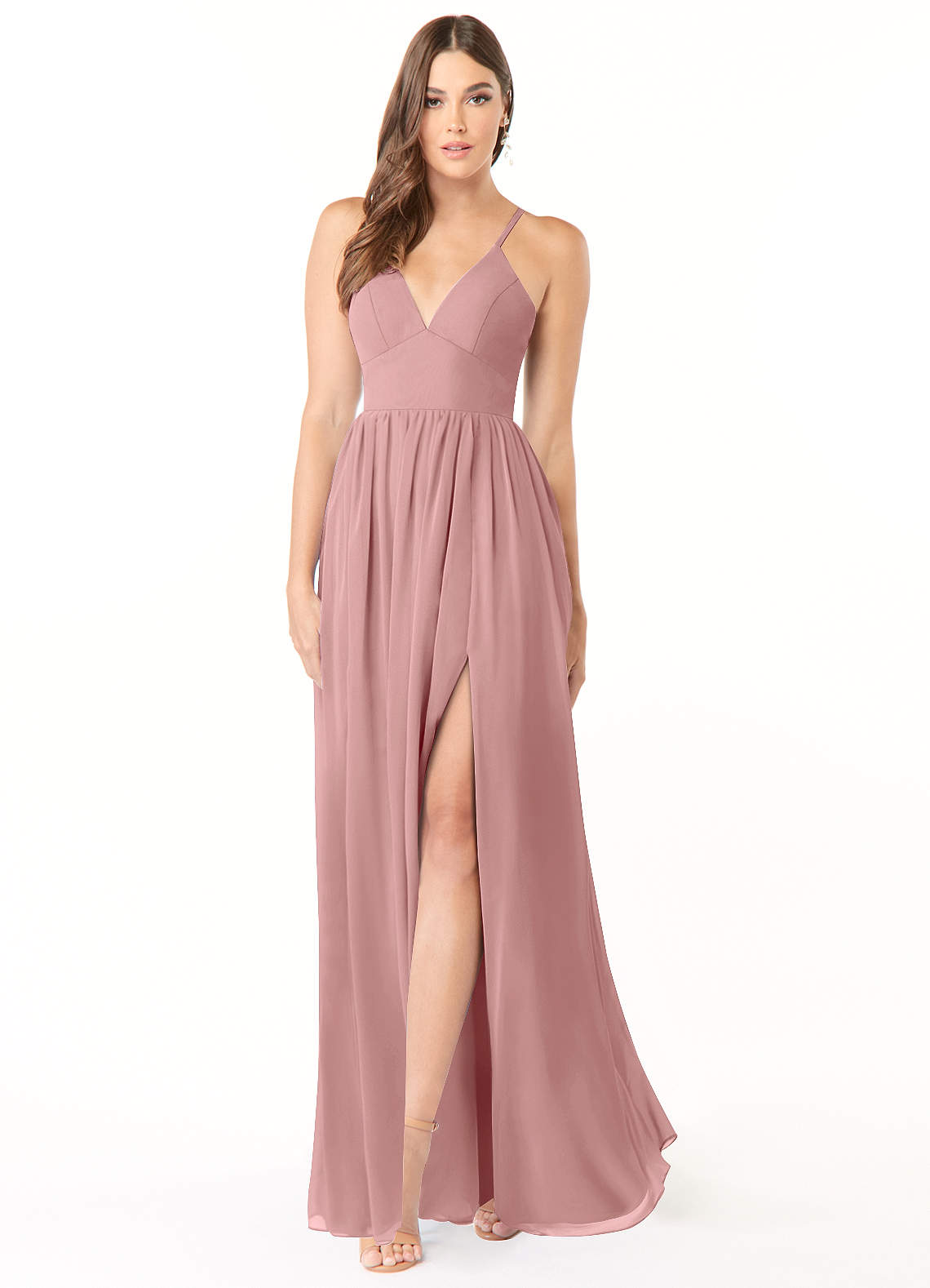 Azazie Aaida Bridesmaid Dresses Dusty Rose A-Line Corset Chiffon Dress image1
