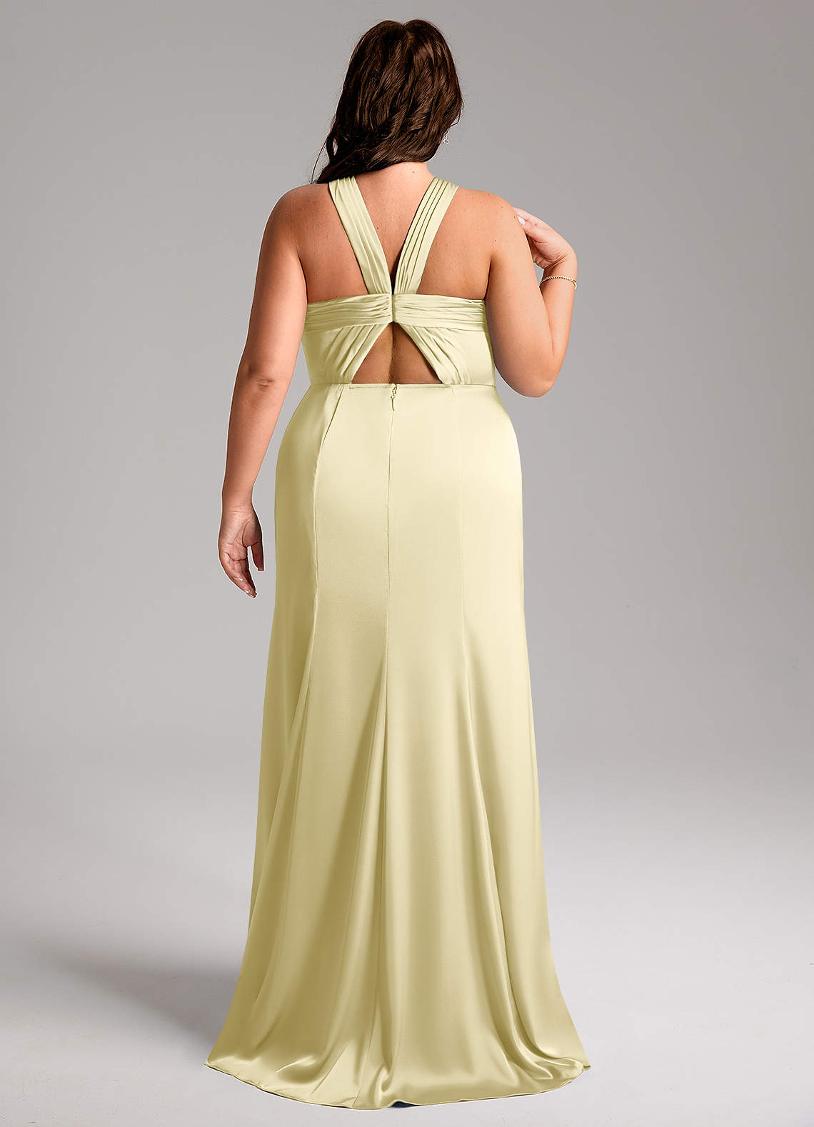 Azazie Rue Bridesmaid Dresses Lemon Sorbet Mermaid Pleated Stretch Satin Dress image8