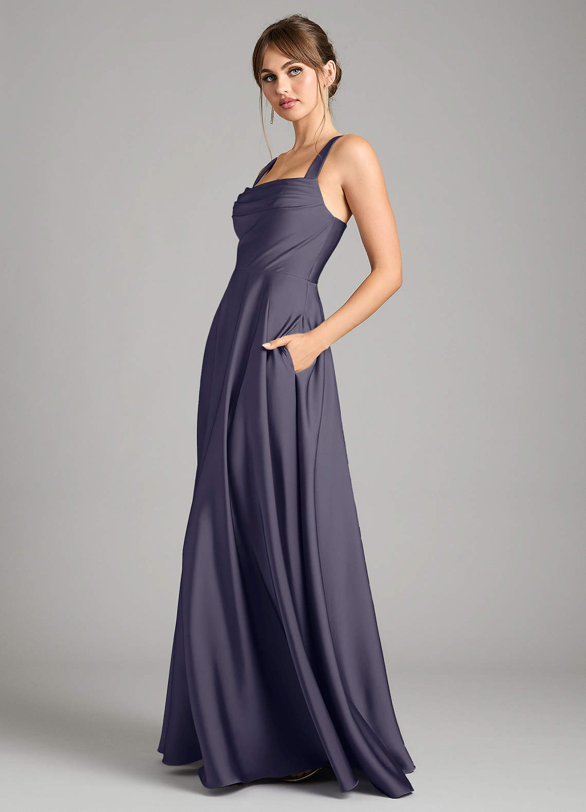 Azazie Shaude Bridesmaid Dresses Stormy A-Line Pleated Stretch Satin Dress image3