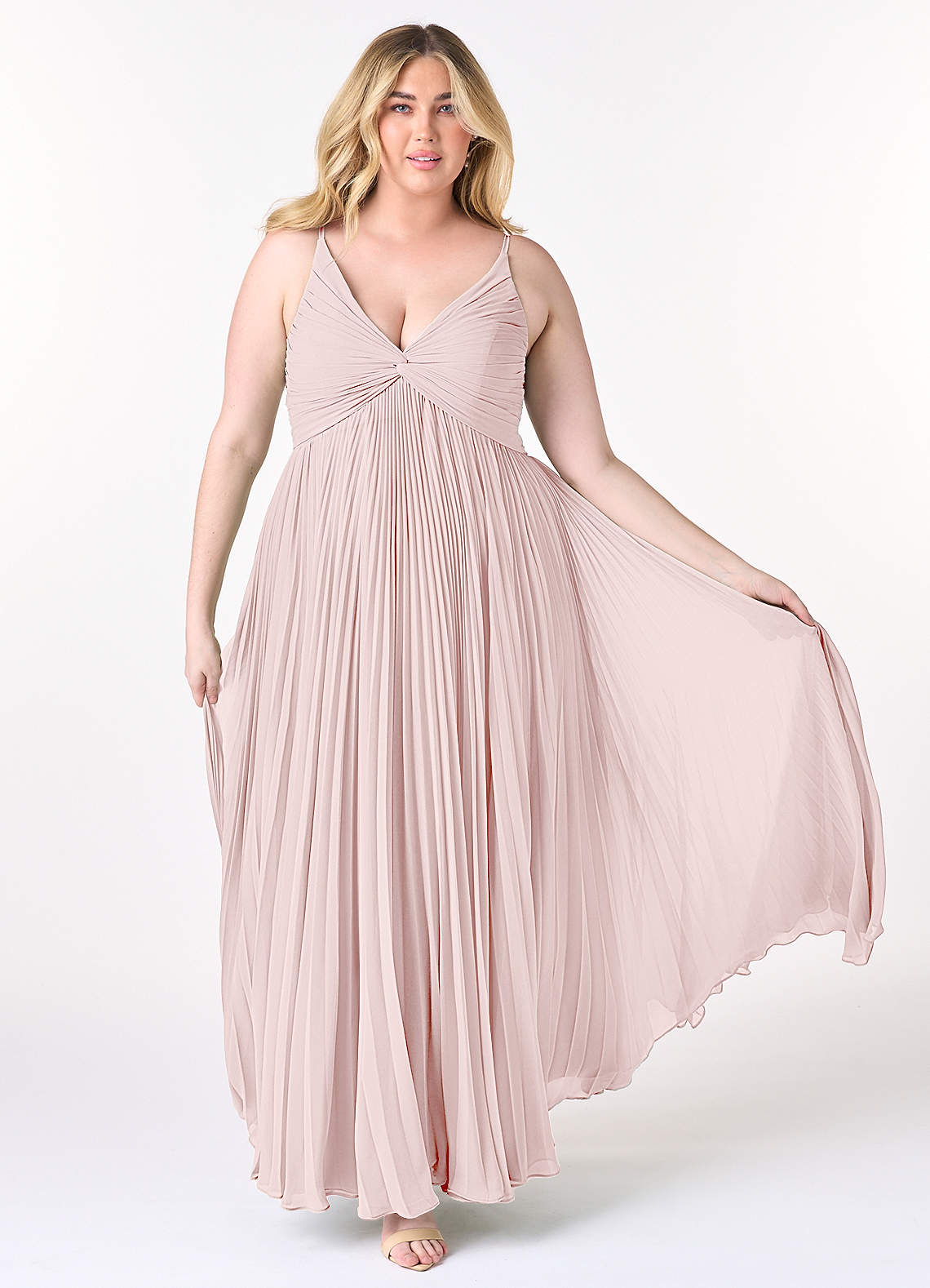 Azazie Raychelle Bridesmaid Dresses Blushing Pink A-Line V-Neck Chiffon Dress image1