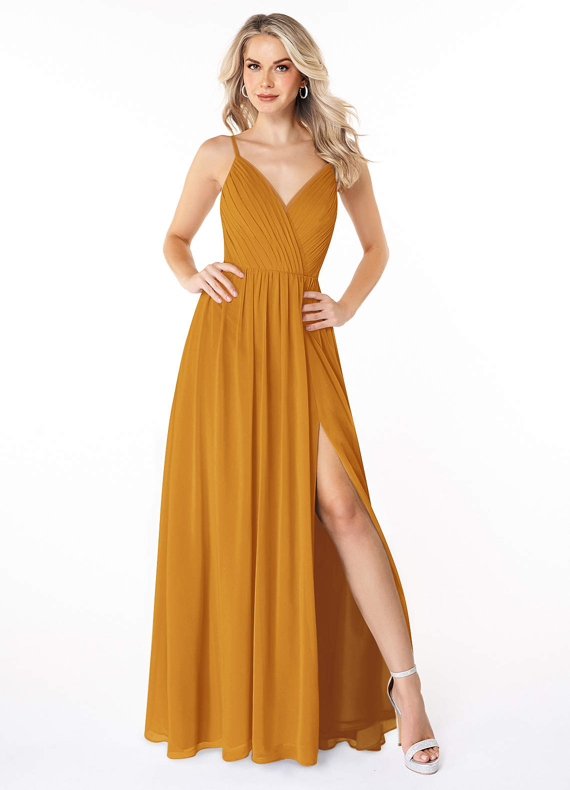 Azazie Gracie Brautjungfernkleider A-Linie Plissee Chiffon Kleid Butterscotch image1