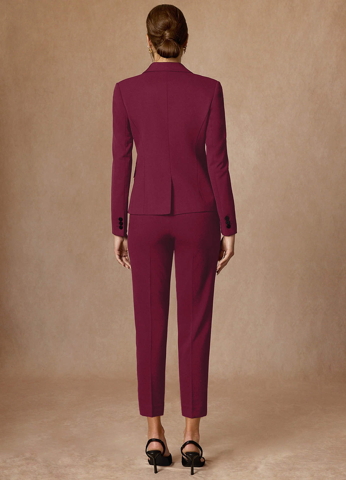 front Whitney Burgundy Refined Weave Performance  Cropped Dress Pants