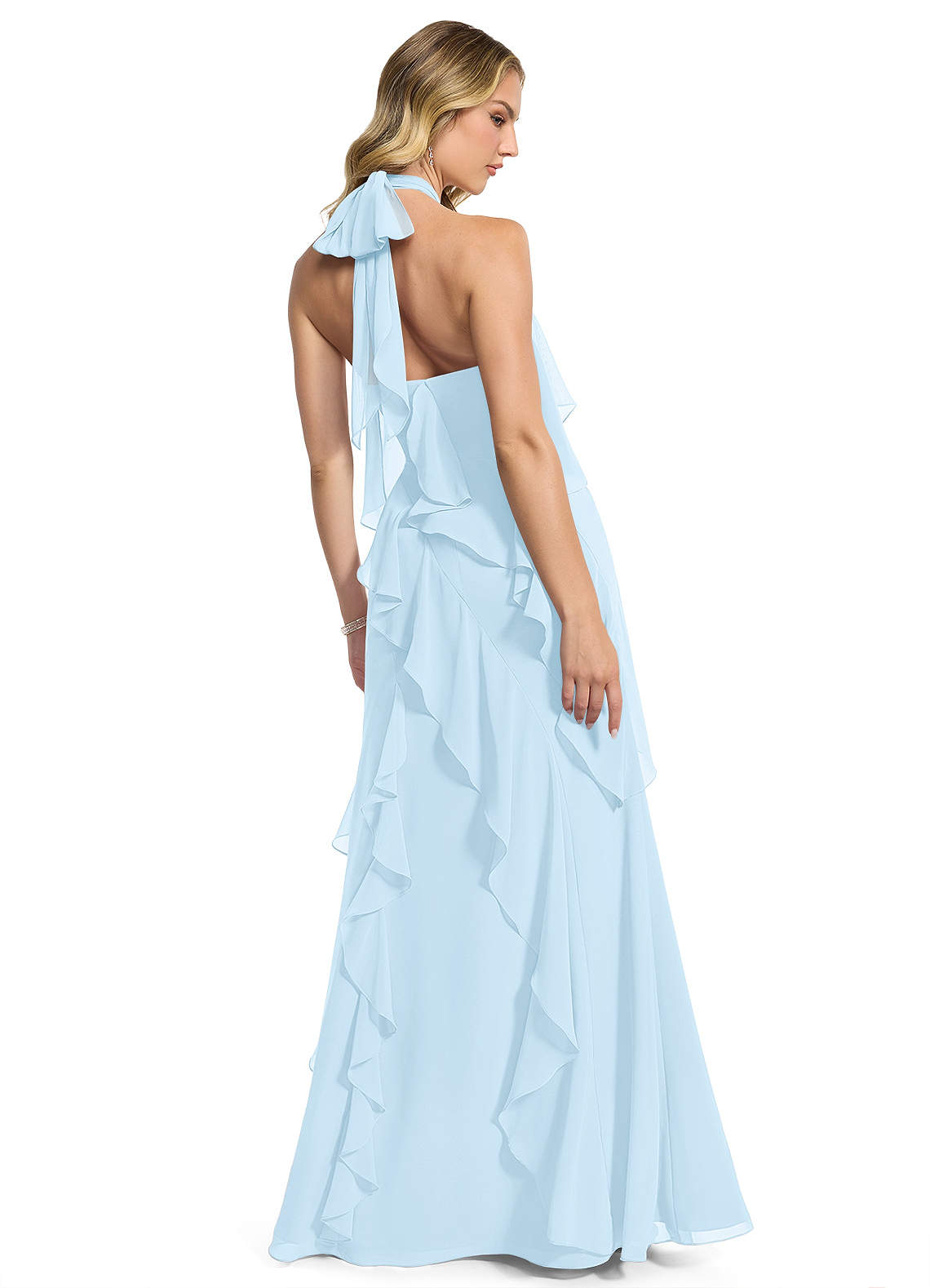 Azazie Velma Bridesmaid Dresses Sky Blue A-Line Side Slit Chiffon Dress image1
