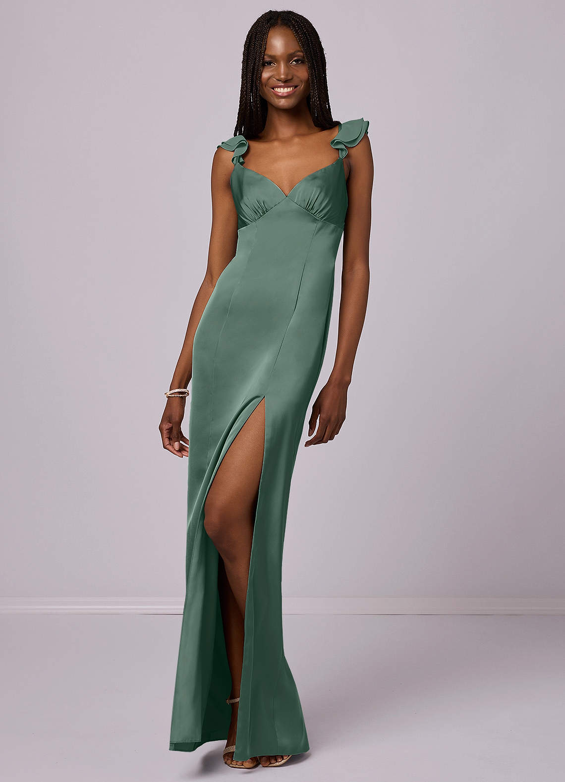 Barbie ♥ Azazie Bridesmaid Dresses Sheath Stretch Satin Floor-Length Dress image2