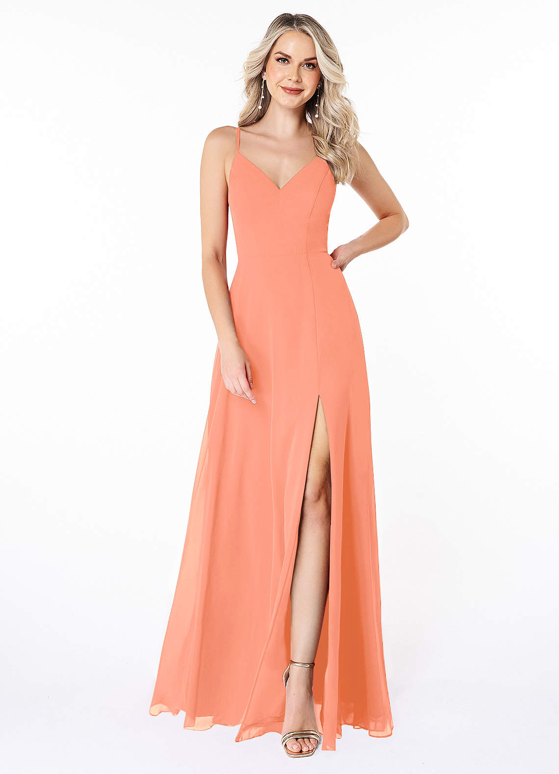 Azazie Lena Bridesmaid Dresses Sunset A-Line Lace Chiffon Dress image1