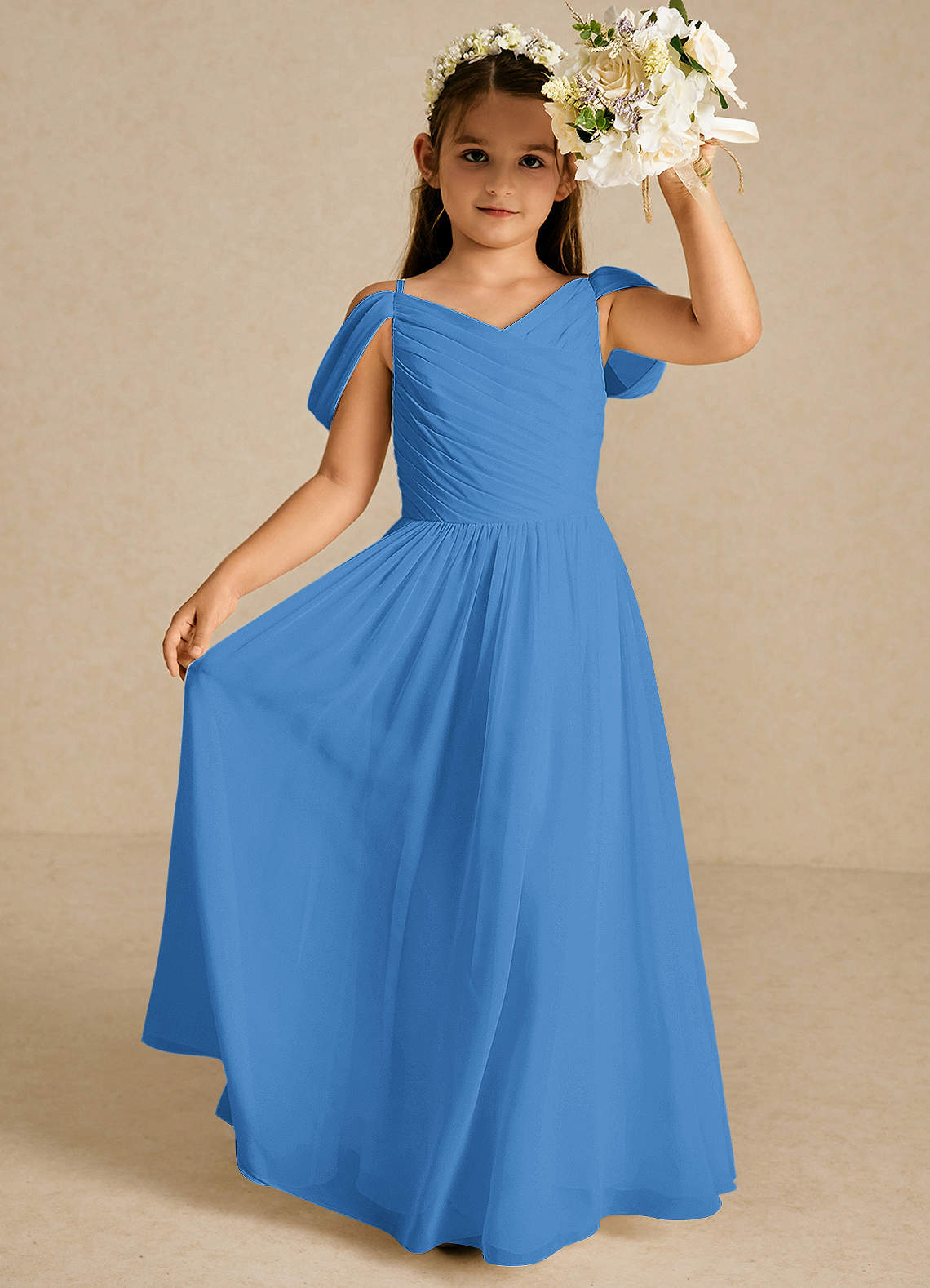 Azazie Chelle Flower Girl Dresses Blue Jay A-Line Pleated Chiffon Dress image1