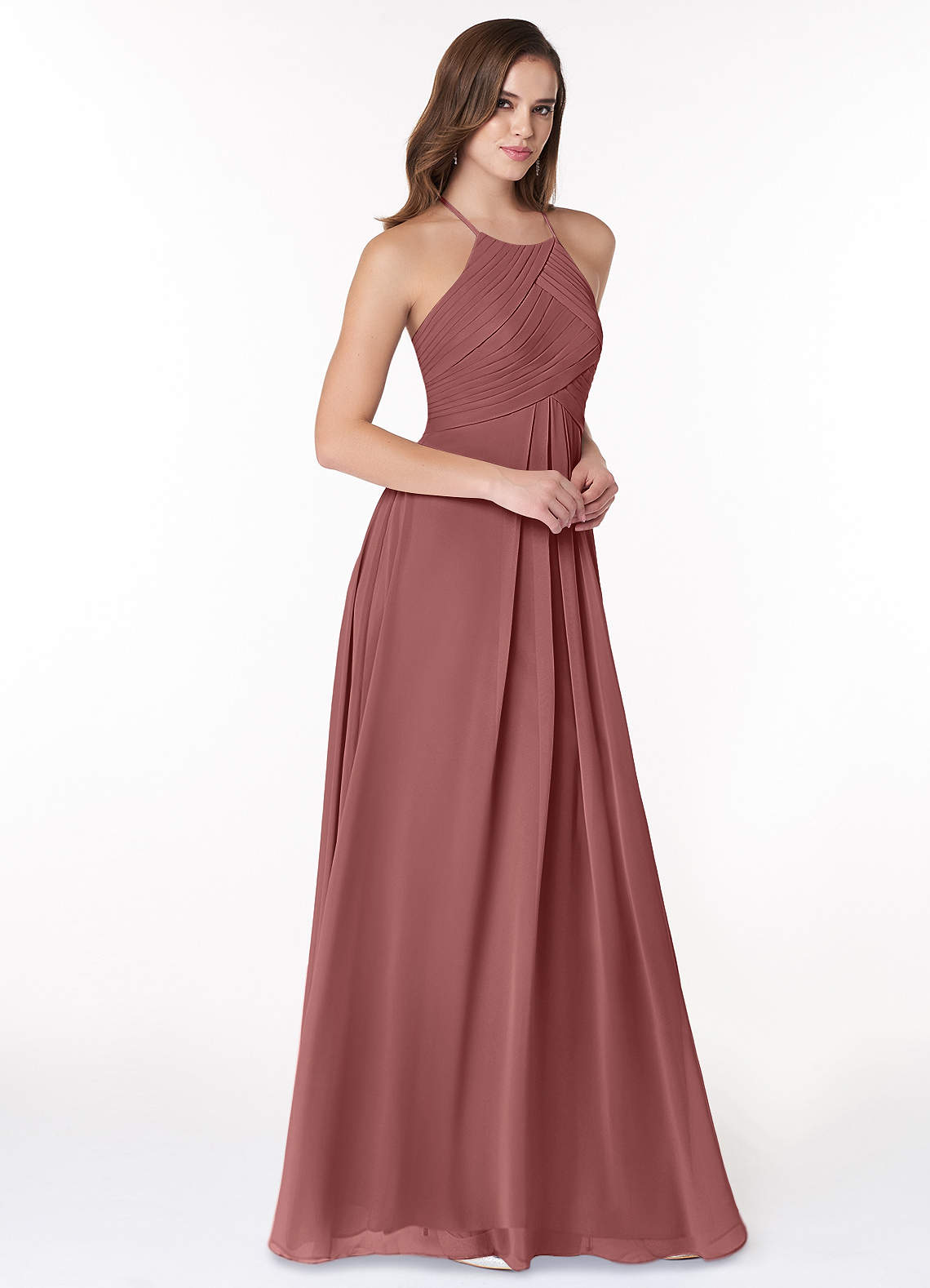Azazie Ginger Bridesmaid Dresses Amethyst A-Line Halter Pleated Chiffon Dress image1