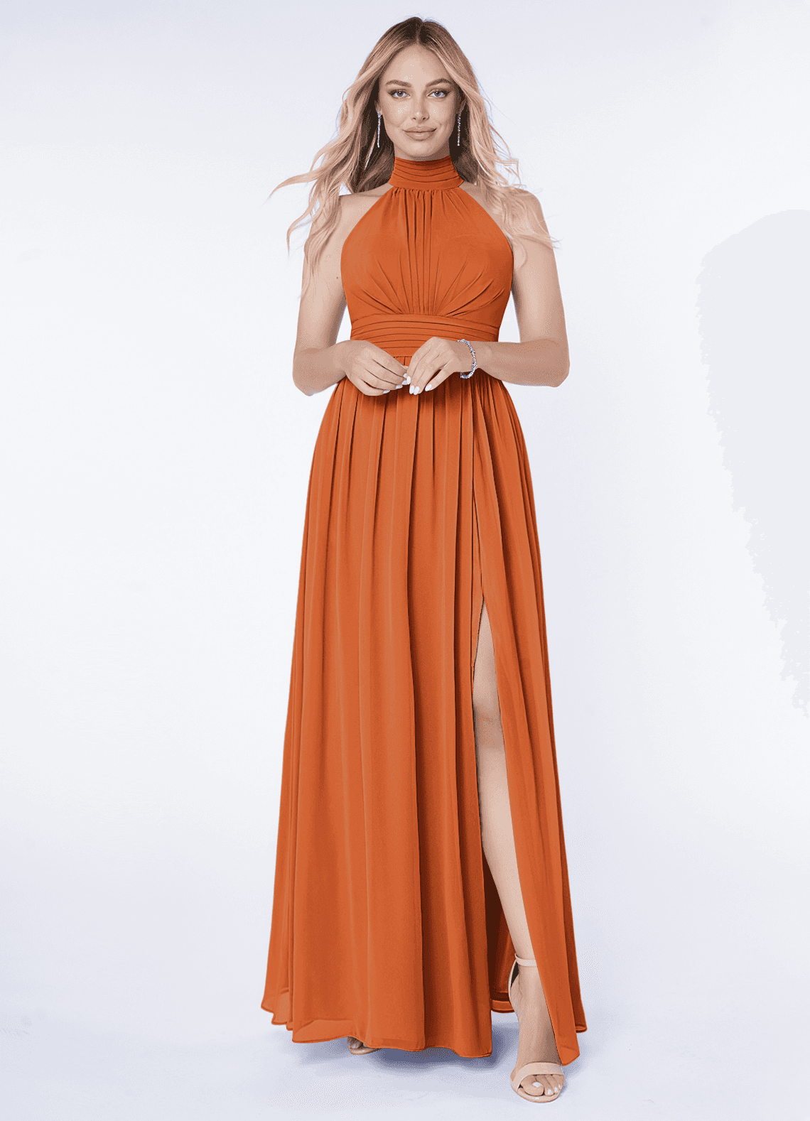 Azazie Iman Bridesmaid Dresses Cinnamon A-Line A-Line Ruched Chiffon Dress image1