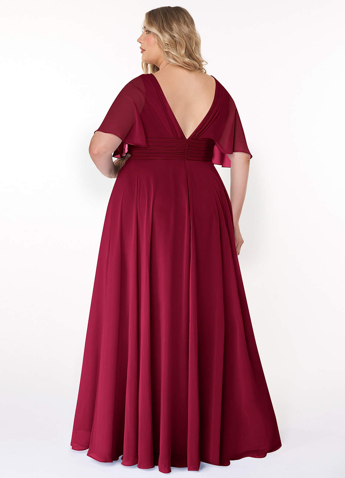 Azazie Pamela Bridesmaid Dresses Burgundy A-Line V-Neck Pleated Chiffon Dress image6