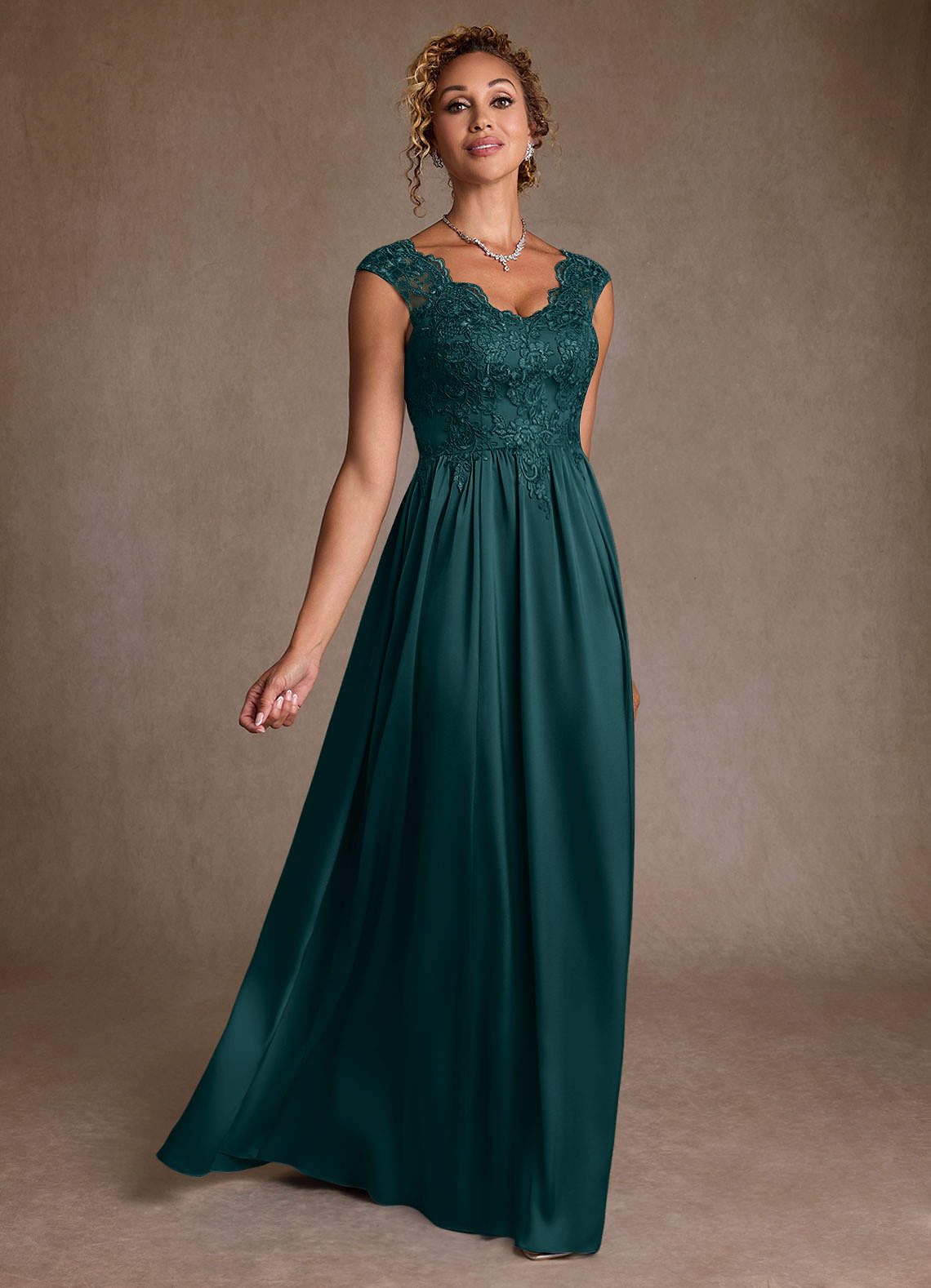 Azazie Amethyst Mother of the Bride Dresses Pine A-Line Lace Dress image2