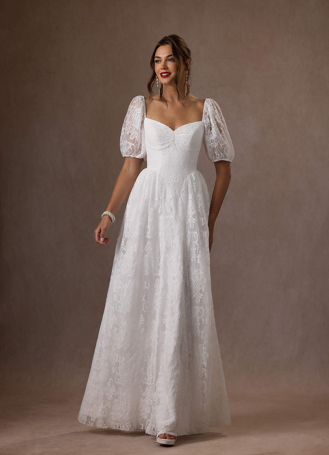 Azazie Britt Wedding Dresses Diamond White A-Line Sweetheart Neckline Lace Dress image2