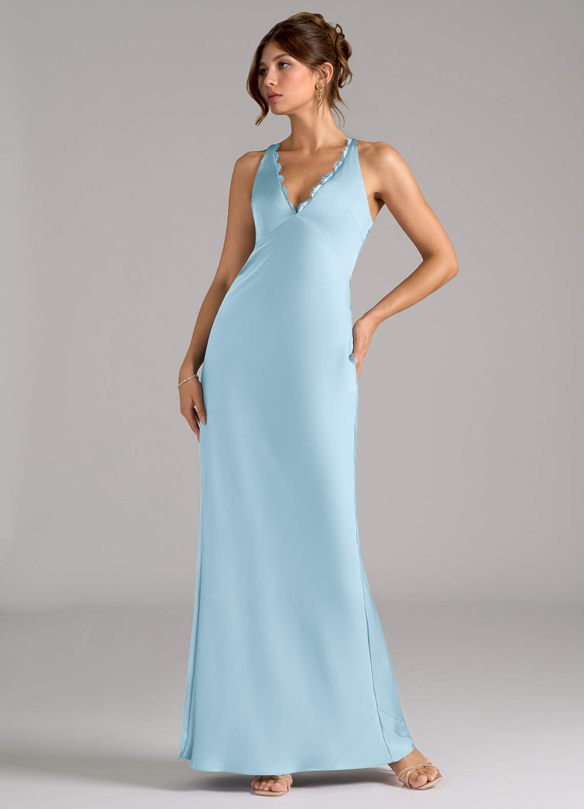 Azazie Tianna Bridesmaid Dresses Sky Blue A-Line Stretch Satin Dress image1
