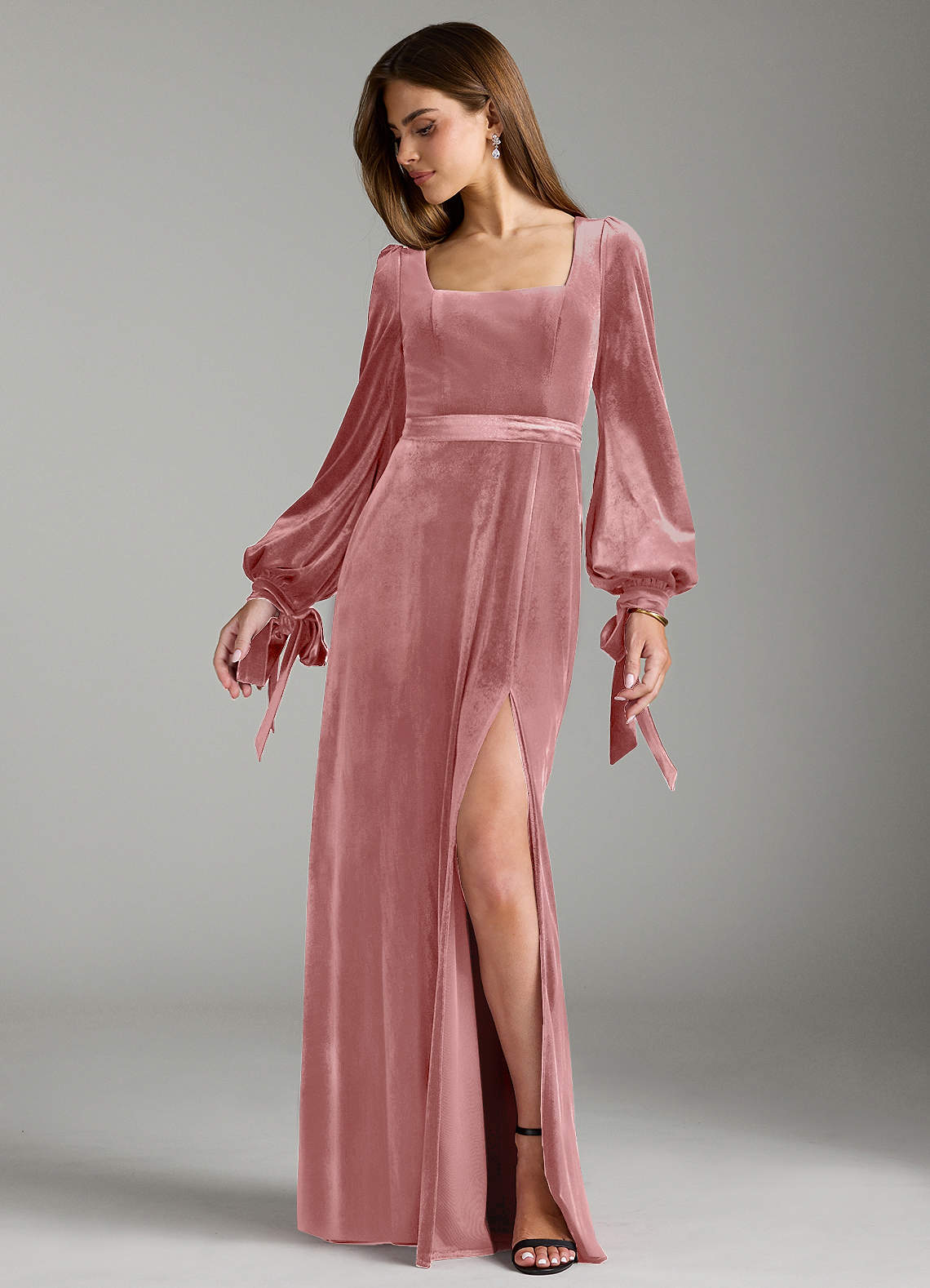 Azazie Leonia Ready to Ship Dusty Rose Velvet Bridesmaid Dresses | Azazie Azazie Leonia Ready to Ship Dusty Rose Velvet Bridesmaid Dresses | Azazie