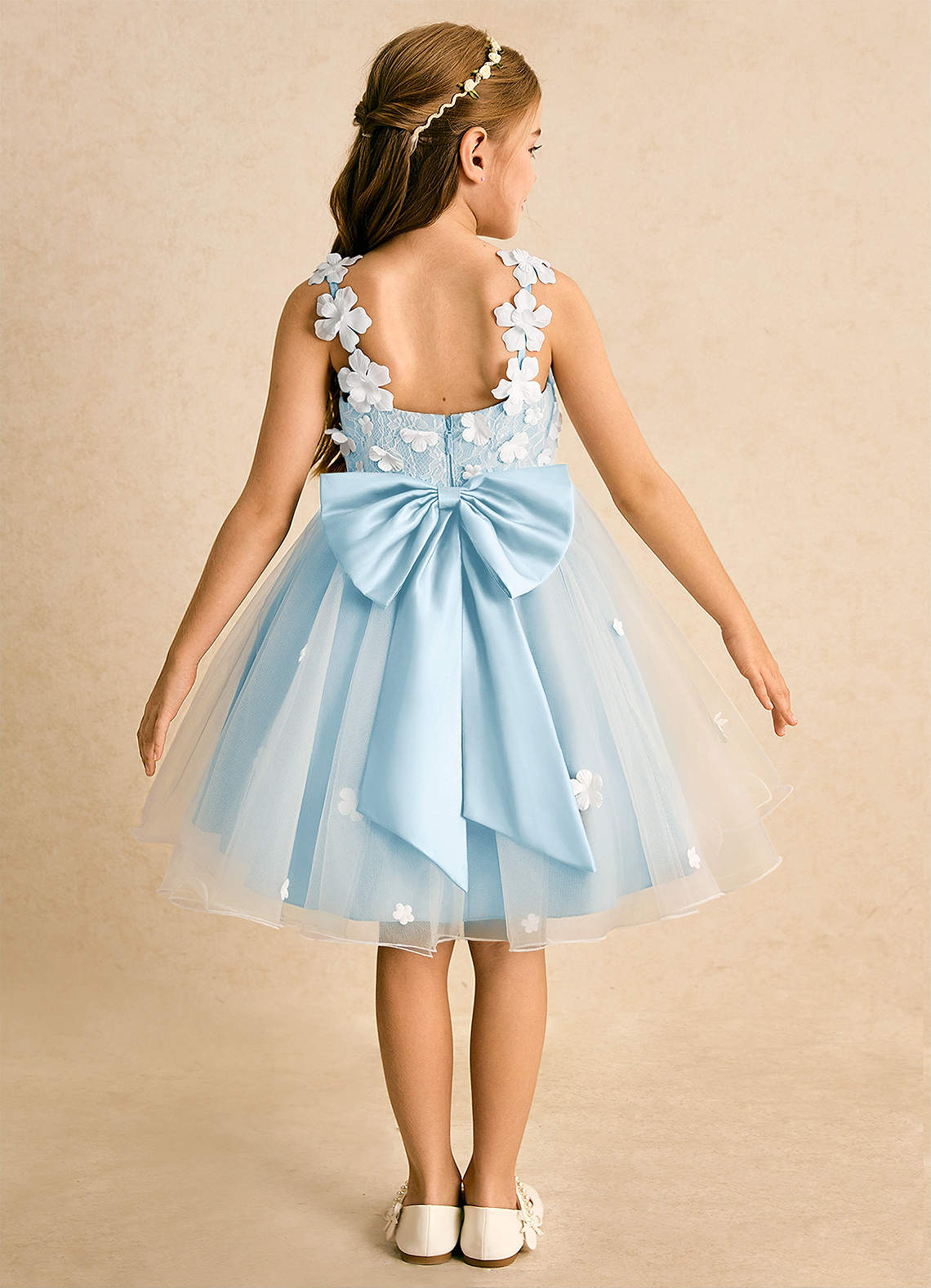 Azazie Junebug Flower Girl Dresses Ivory Sky Blue Ball-Gown Lace Tulle Dress image1
