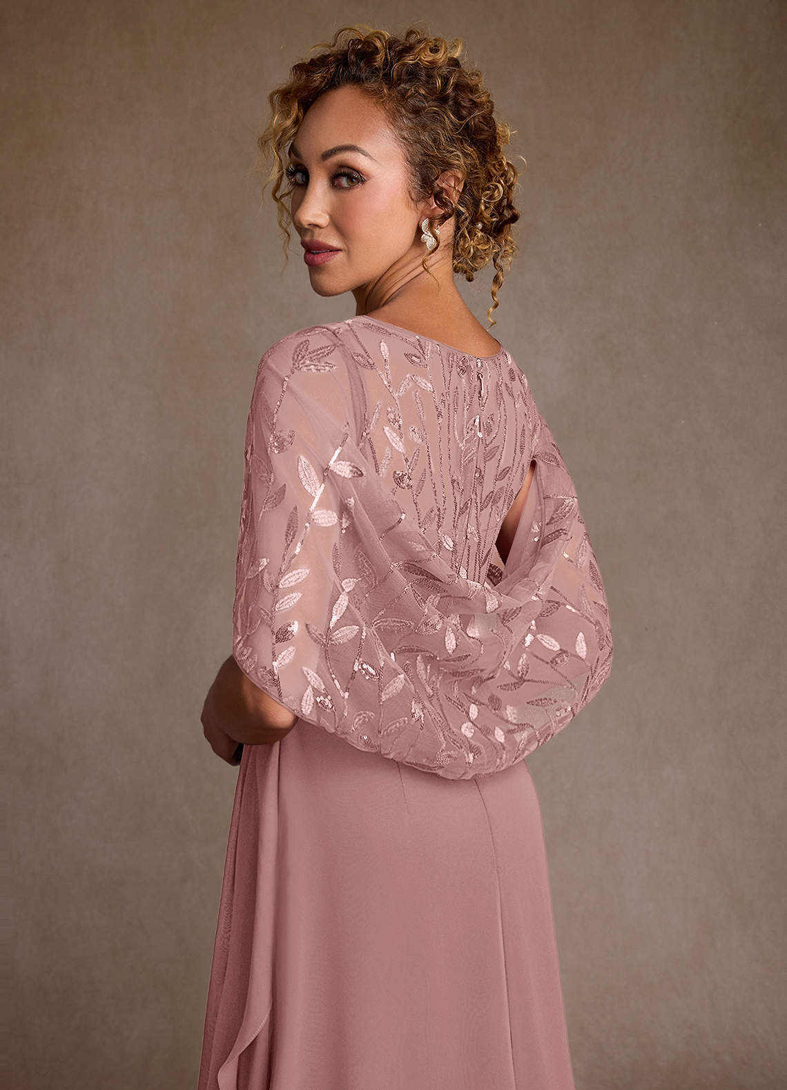 Azazie Beckley Mother of the Bride Dresses Dusty Rose A-Line Lace Chiffon Dress image5