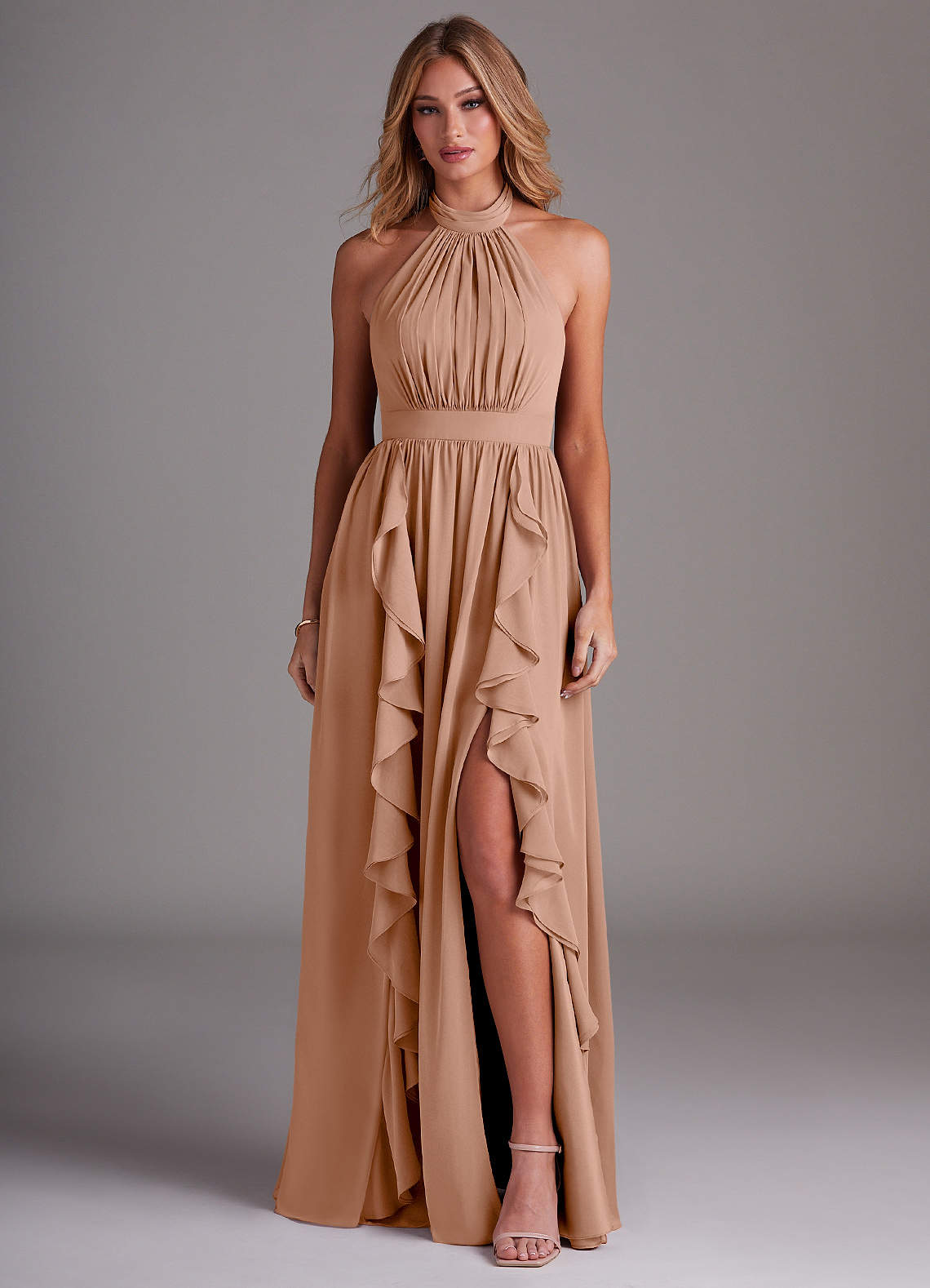 Azazie Avary Brautjungfernkleider A-Linie Plissee Chiffon Kleid Champagner Rosa image1