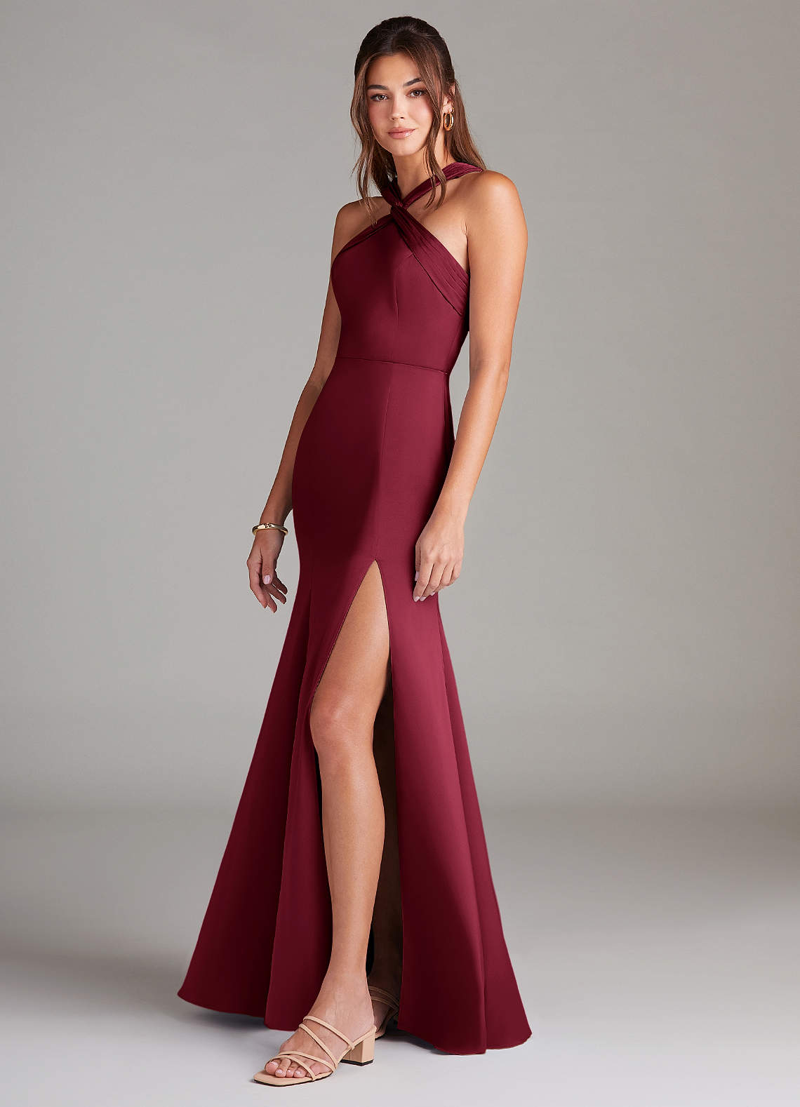 Azazie Mermaid Halter Neck Floor-Length Stretch Satin Bridesmaid Dresses