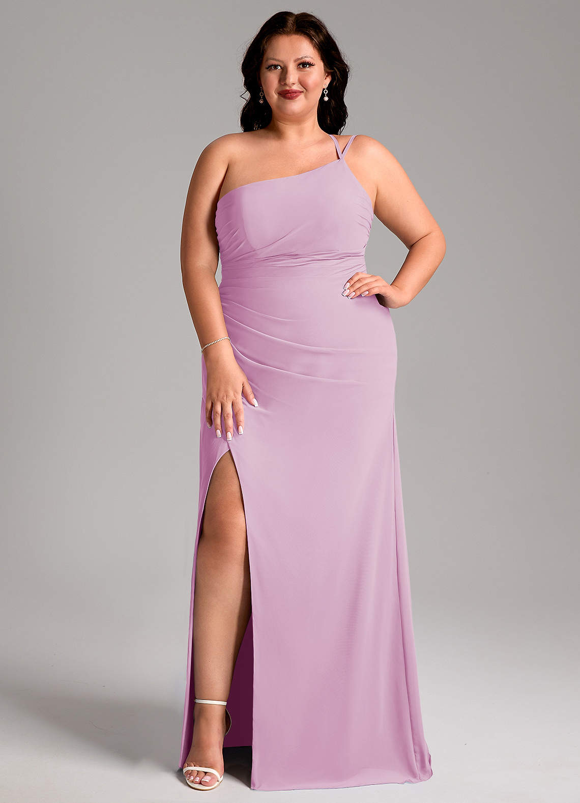 Azazie Eren Jurken voor bruidsmeisjes Jurk van Chiffon met Kolom One-Shoulder Snoep Roze image1