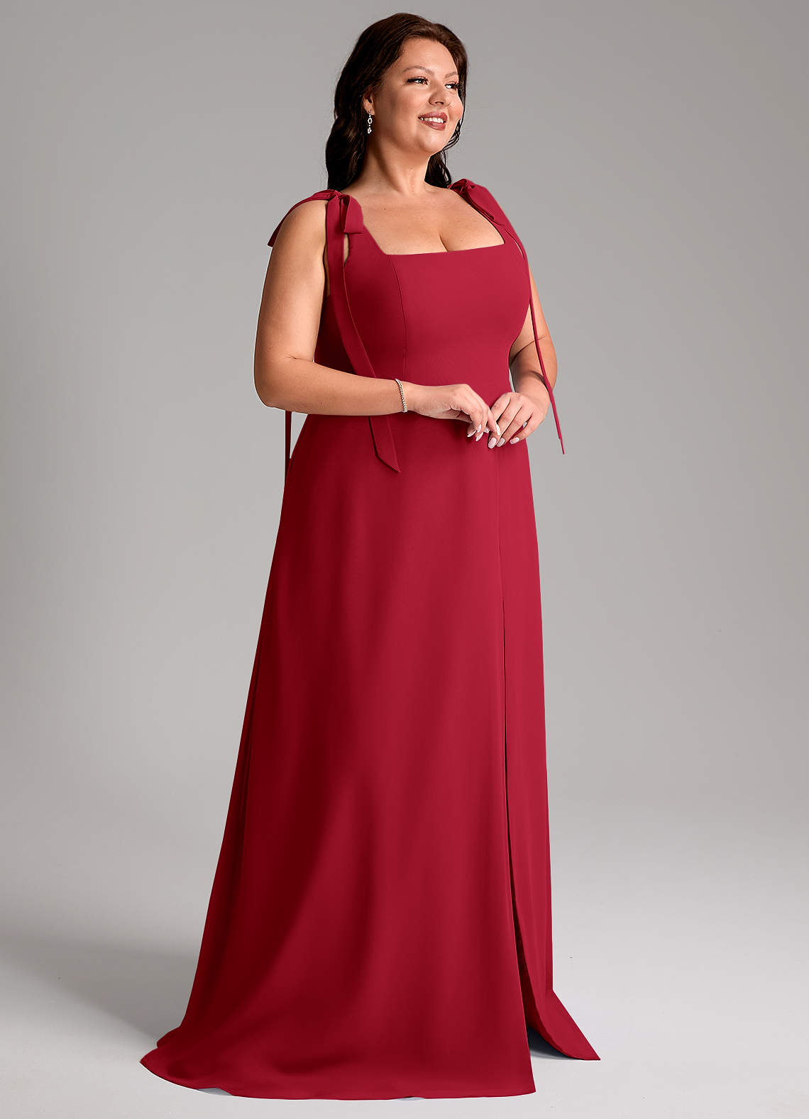 Azazie Debra Bridesmaid Dresses Scarlet A-Line with Pockets Chiffon Convertible Dress image14