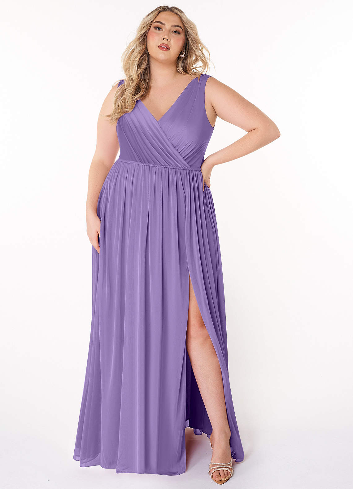 Azazie Tanicia Bridesmaid Dresses Tahiti A-Line V-Neck Pleated Mesh Dress image1