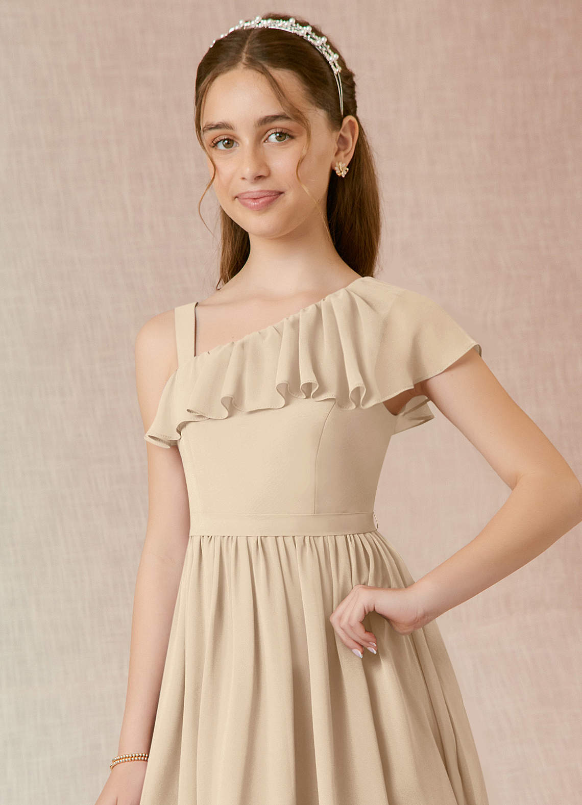 Azazie Mango Junior Ready to Ship Bridesmaid Dress in Champagne | Azazie
