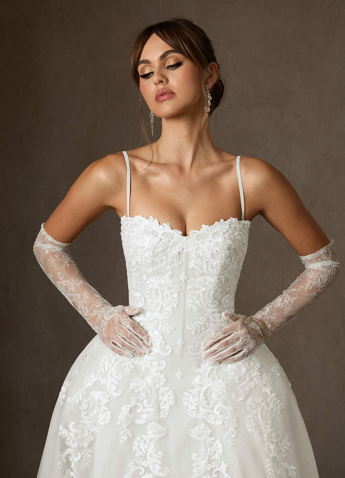 Azazie Sonnet Wedding Dresses Diamond White Ball-Gown Strapless Lace Dress image2