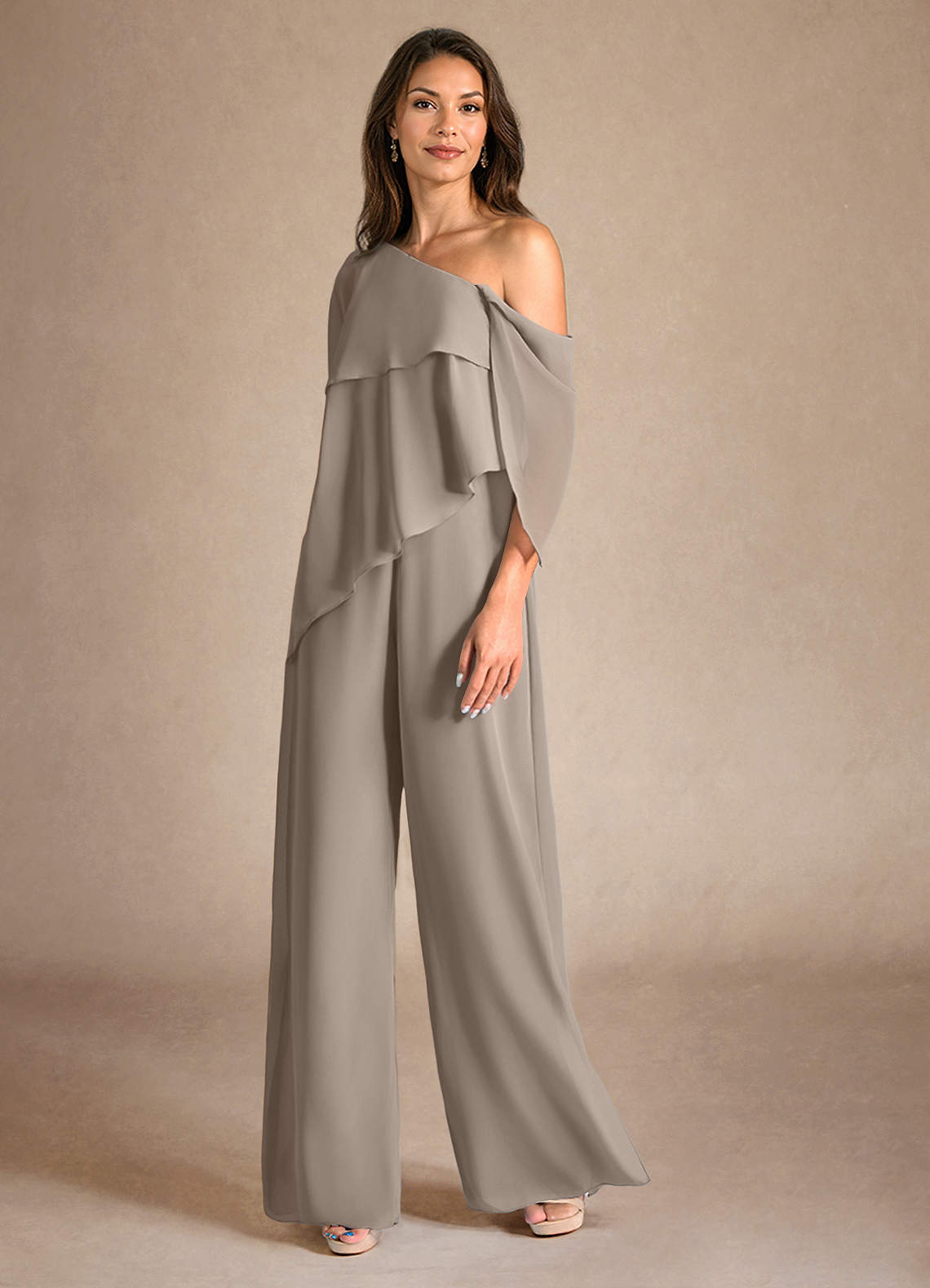 Azazie Halima vestidos de madre de la novia Vestido de Gris Pardo de Gasa de Mono/Traje de pantalón con Corte Lateral image1