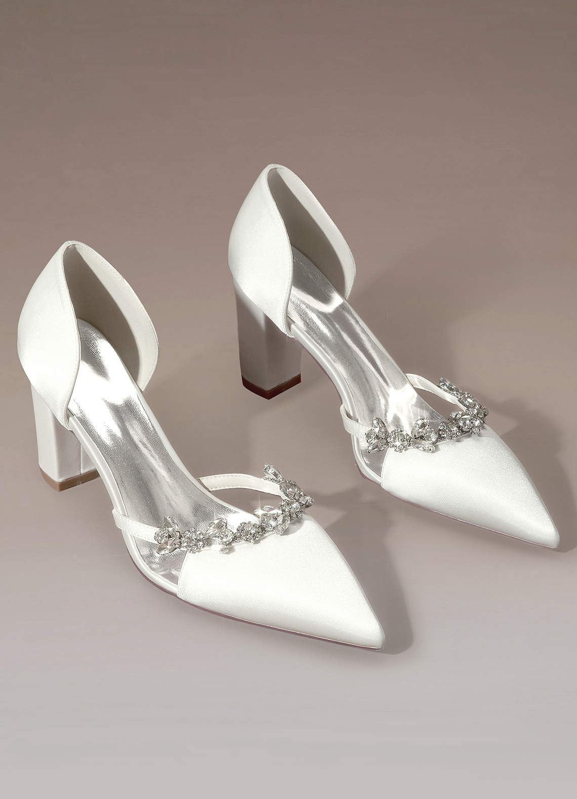 Crystal Strap Pointed Toe Satin Pumps