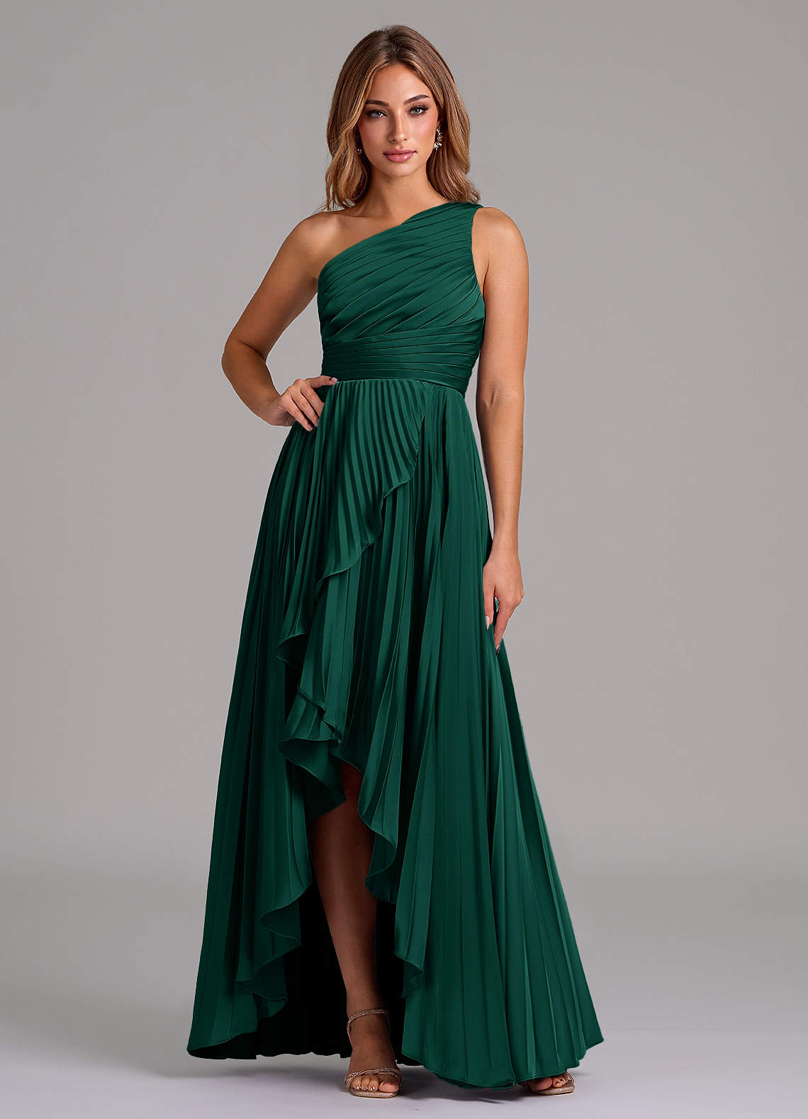 Azazie Lyrica Ready to Ship Emerald Stretch Satin Bridesmaid