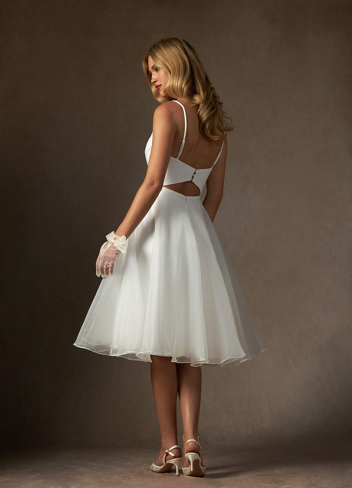 Azazie Ardea Wedding Dresses Diamond White A-Line V-Neck Pleated Stretch Crepe Dress image1