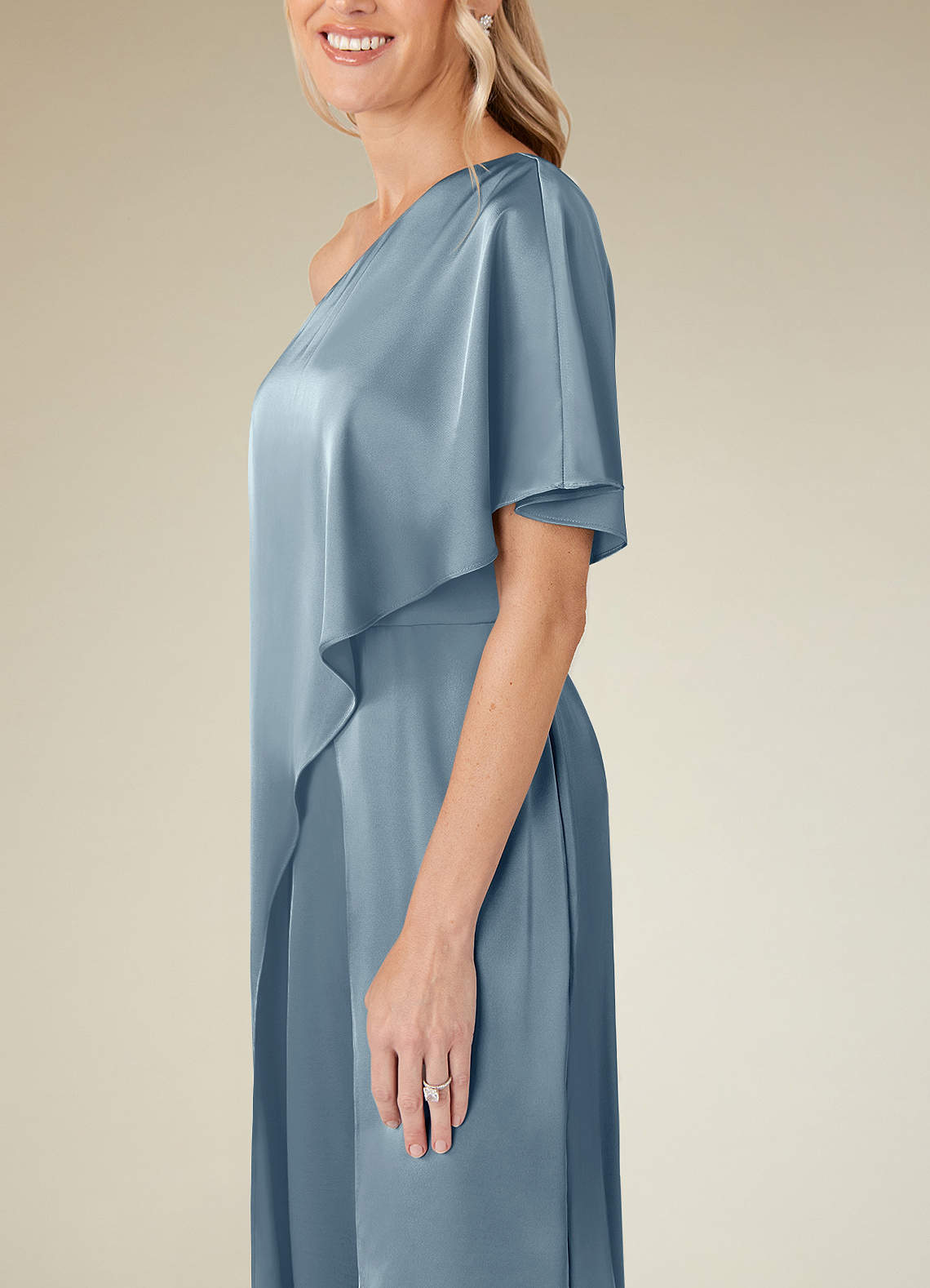 Azazie Hagretta At-home Try On Dresses Dusty Blue Jumpsuit/Pantsuit Stretch Satin Dress image6