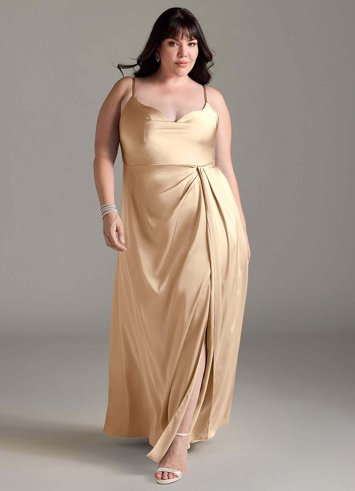 Azazie Brielle Kotona sovitettavat mekot A-linja Kannen spagettihihnat Joustava satiini Lattian pituus Pukeutua image7