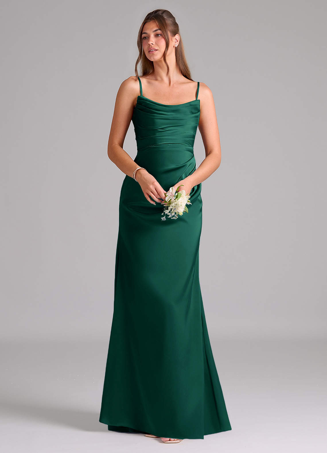 Azazie Lucille Emerald Stretch Satin Bridesmaid Dresses | Azazie