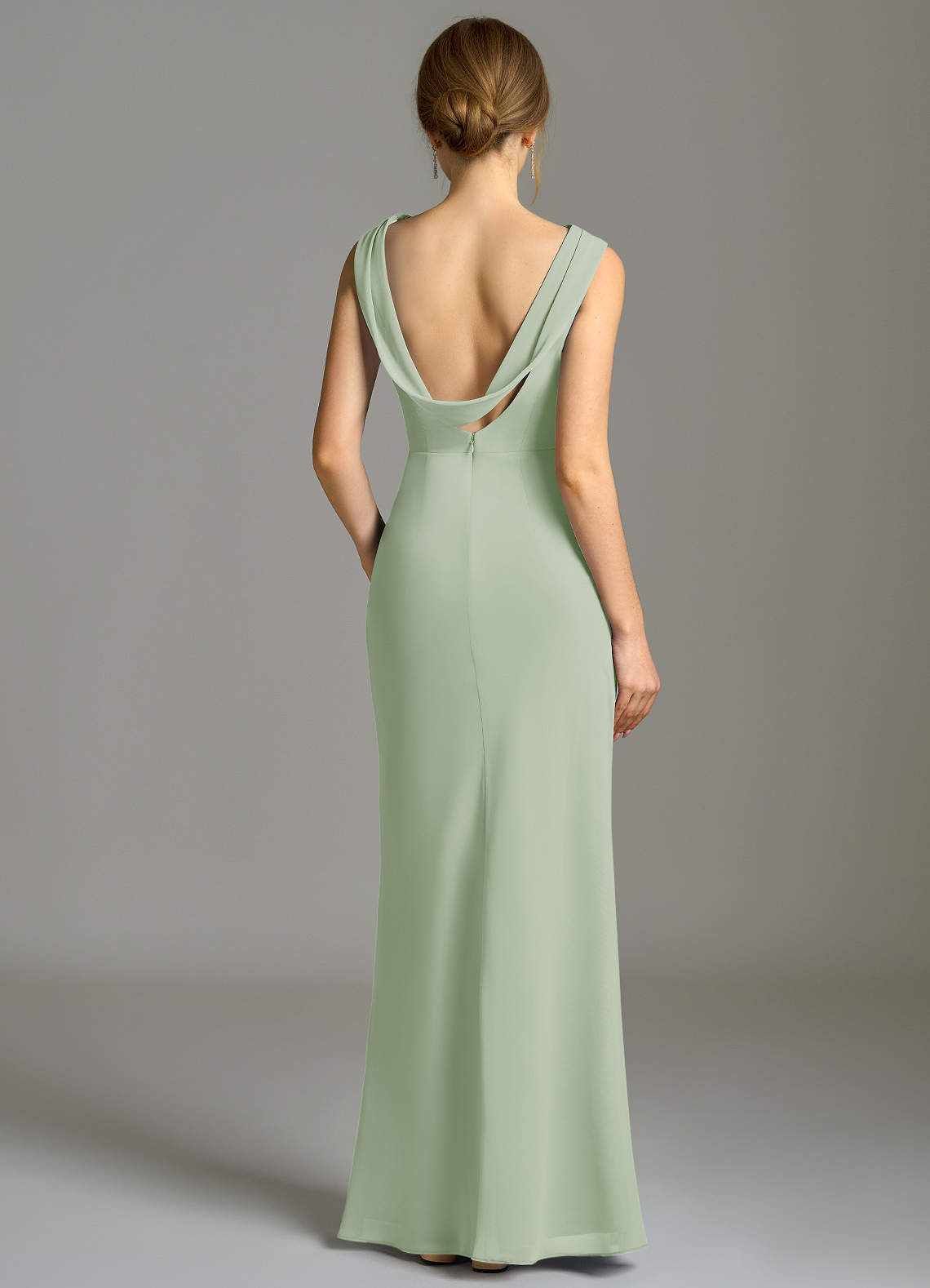Azazie Kieryn Robes de demoiselle d'honneur Robe Sirène en Mousseline de soie Plissée Vert Sauge image1