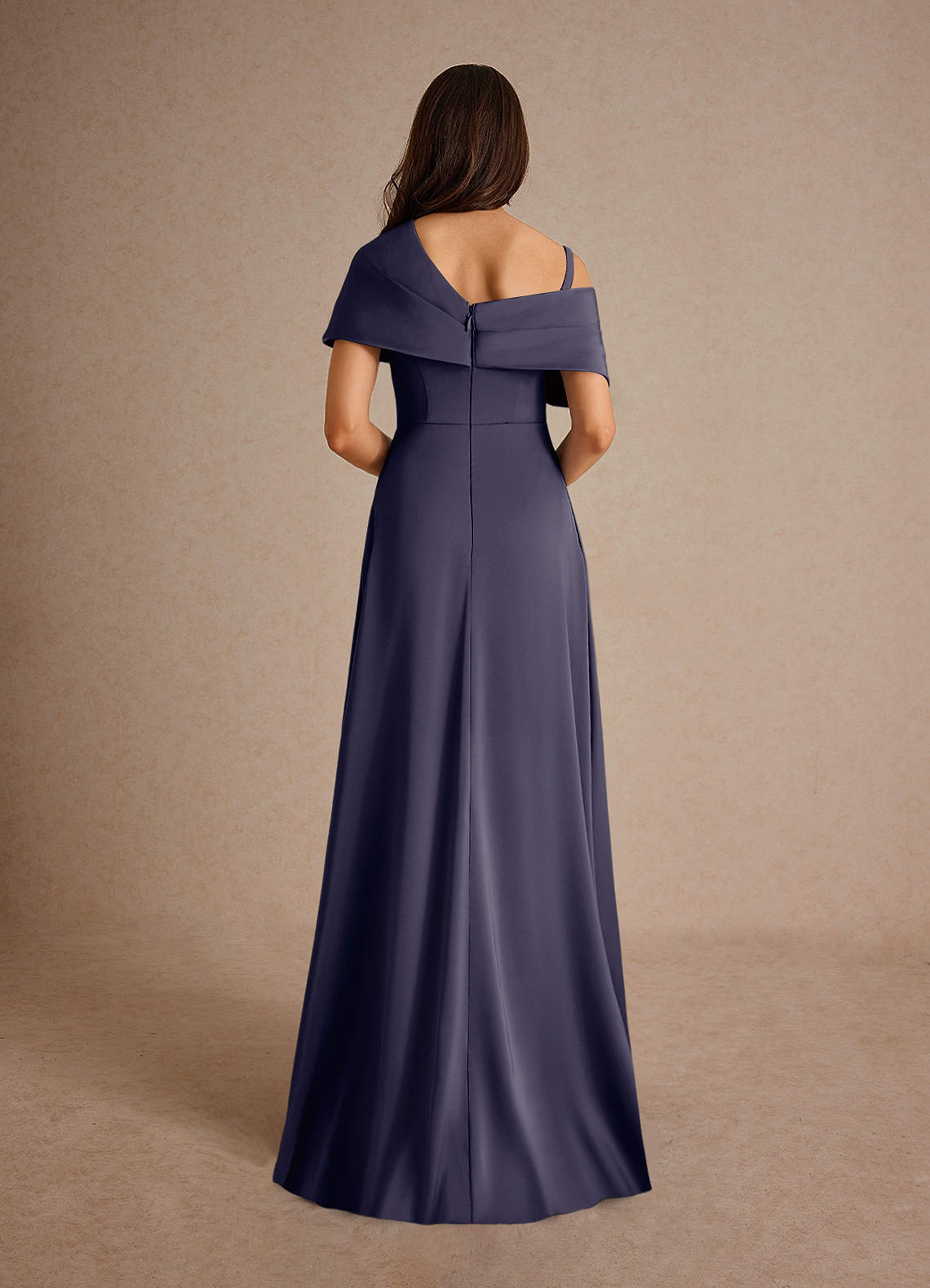Azazie Milton Mère de la mariée Robes Robe Trapèze en Satin extensible Plissée Bleu Orageux image3