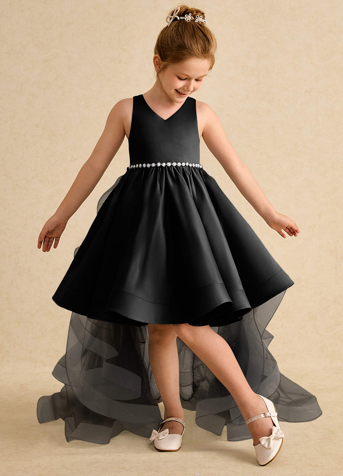 Azazie Julietta Robe Demoiselle D'honneur Fillette Robe Princesse en Tulle Convertible Noir image4