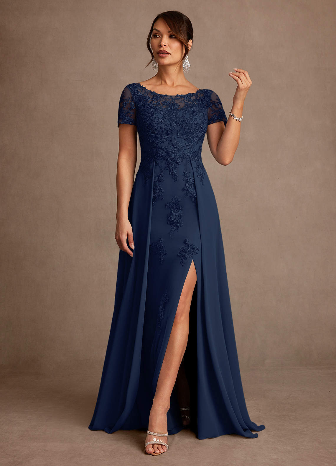 Azazie Alva Mother of the Bride Dresses Dark Navy A-Line Lace Dress image3