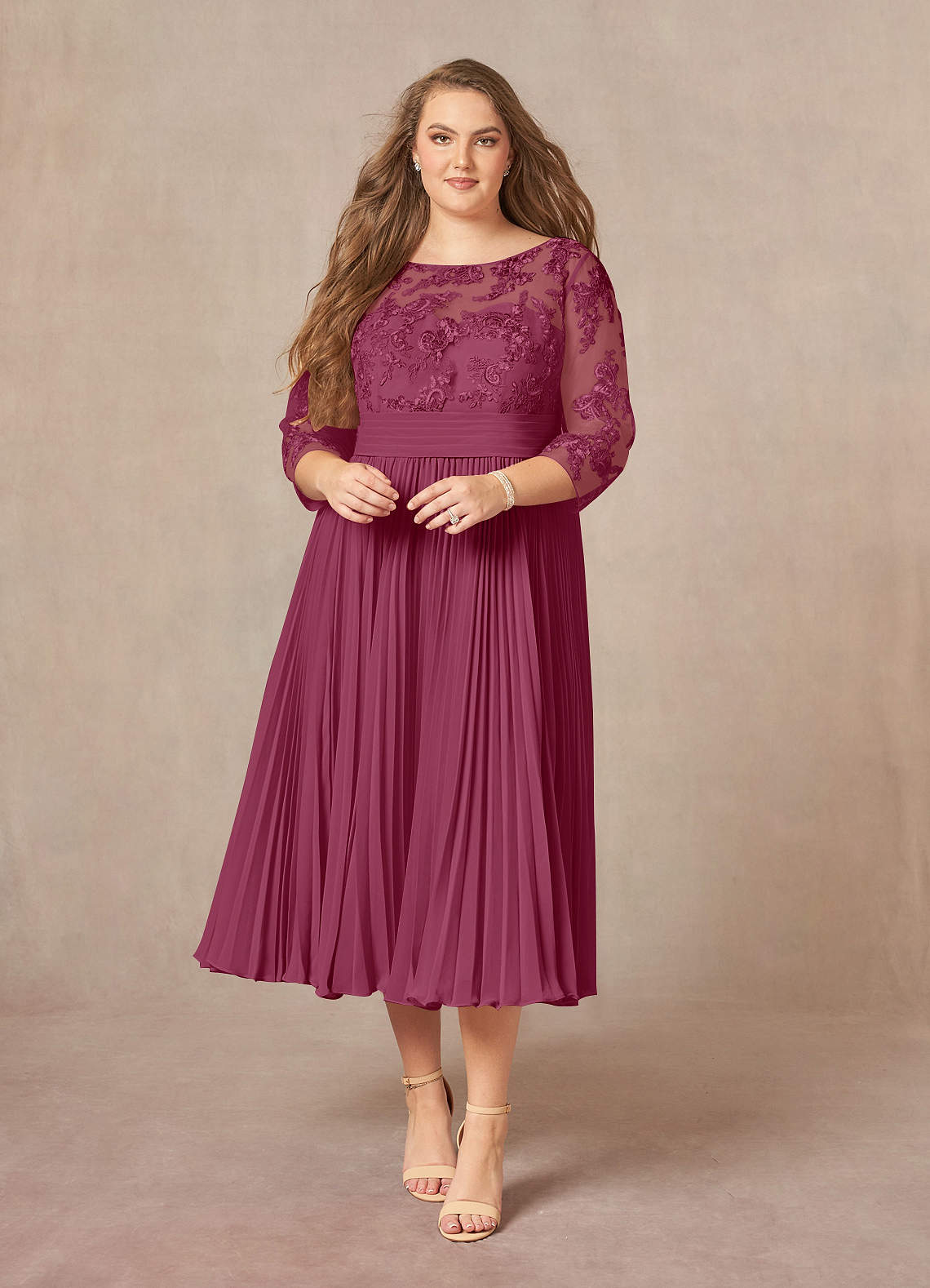 Azazie Tutu Mother of the Bride Dresses Mulberry A-Line Boatneck Lace Chiffon Dress image1