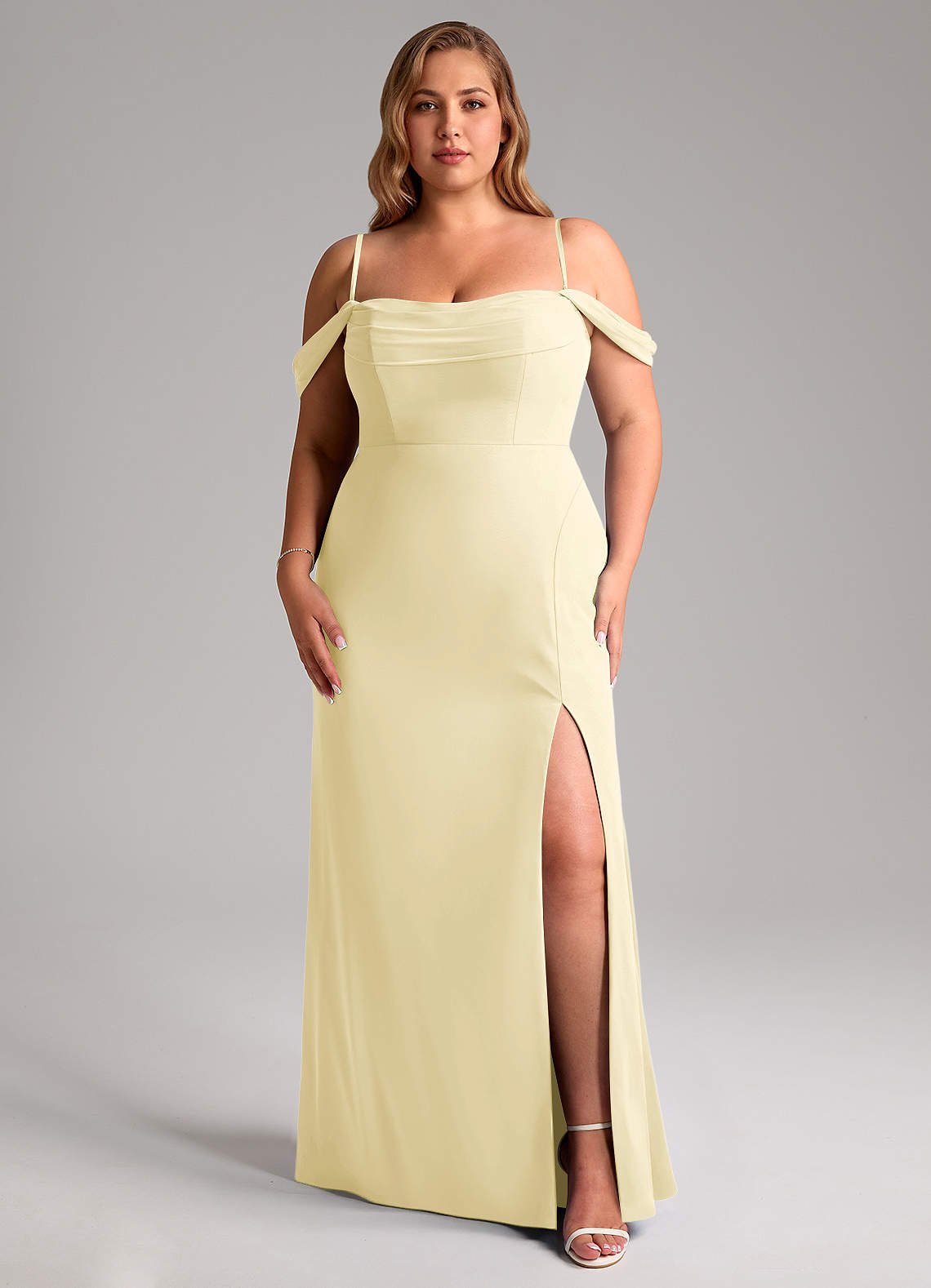 Azazie Saige Bridesmaid Dresses Lemon Sorbet A-Line Off the Shoulder Chiffon Convertible Dress image13