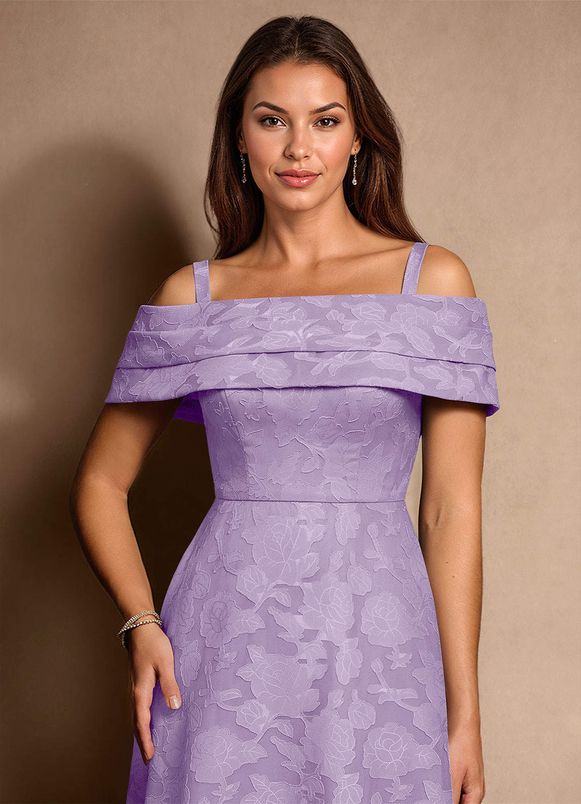Azazie New Britain Mother of the Bride Dresses Lilac A-Line Pleated Floral Burnout Dress image5